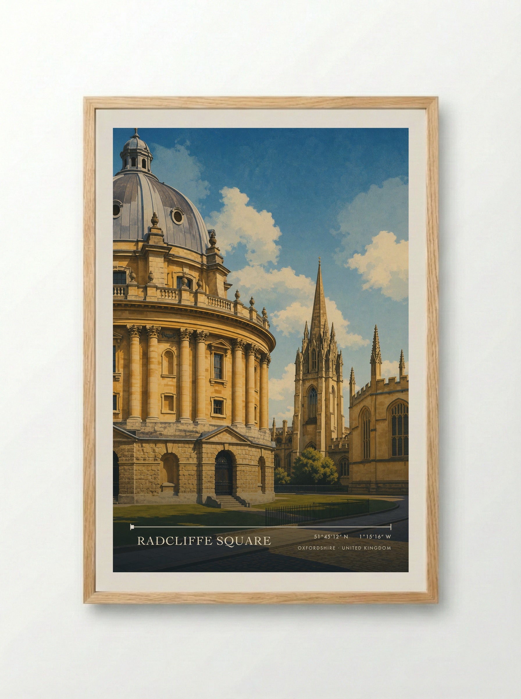 Radcliffe Square Oxfordshire United Kingdom Travel Poster - Framed Print Wood