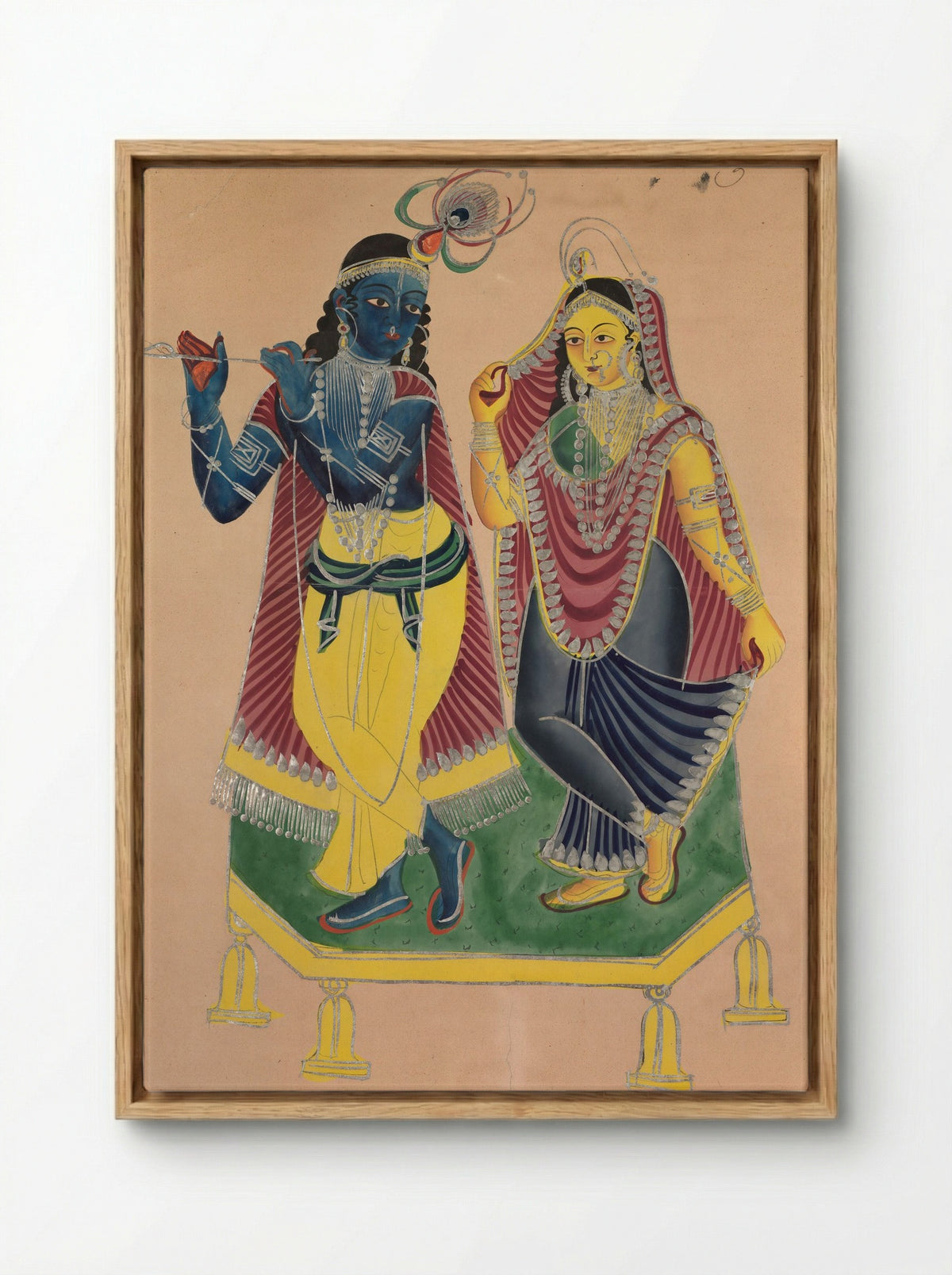 Radha and Krishna - Kalighat School - Framed Canvas Wood
