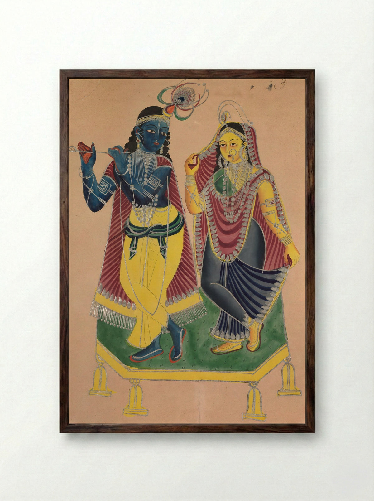 Radha and Krishna - Kalighat School - Framed Print Dark Wood