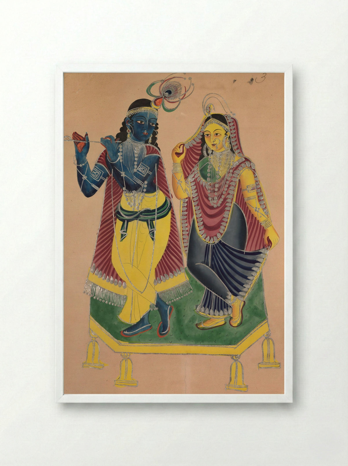 Radha and Krishna - Kalighat School - Framed Print White