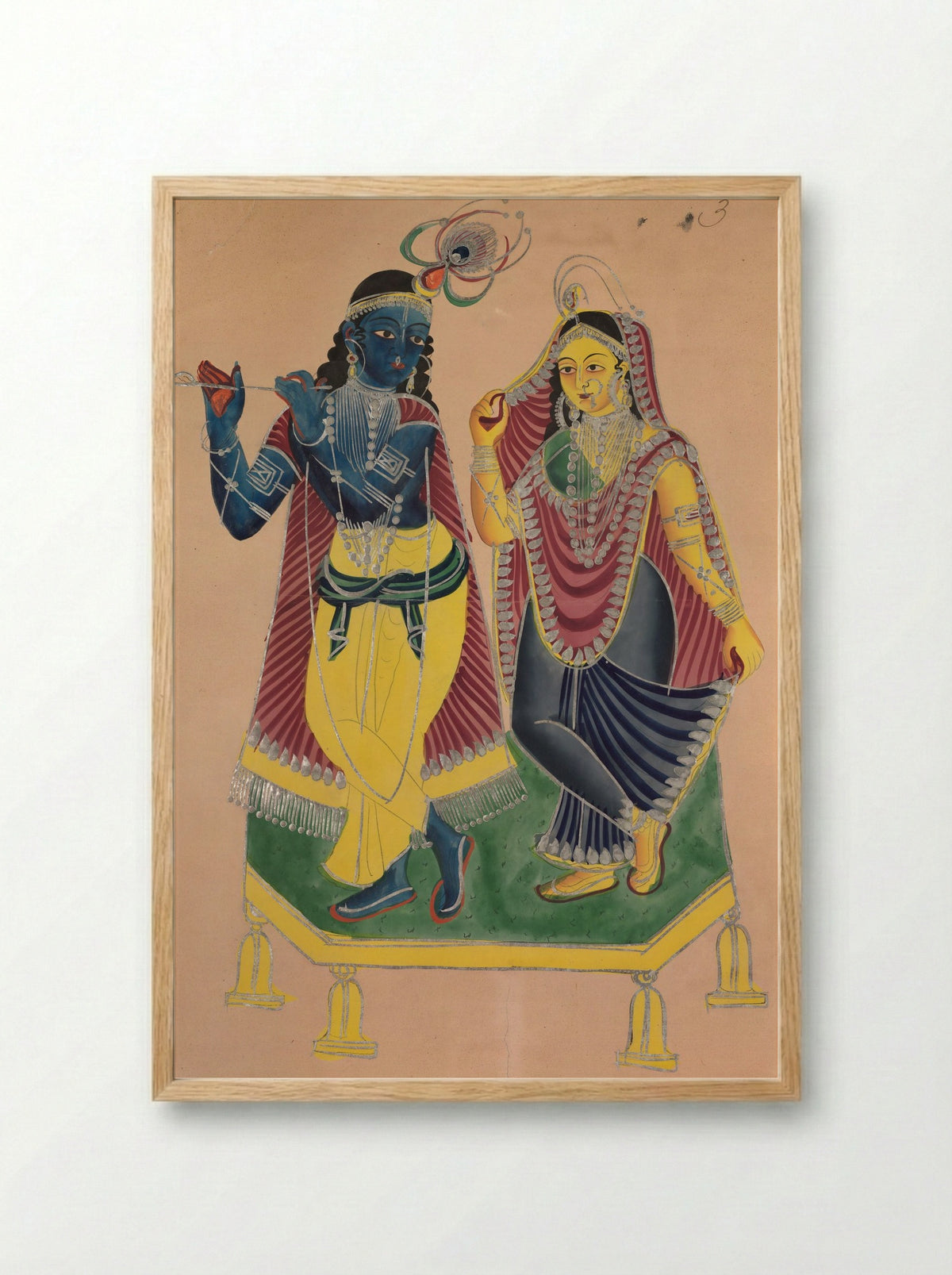 Radha and Krishna - Kalighat School - Framed Print Wood