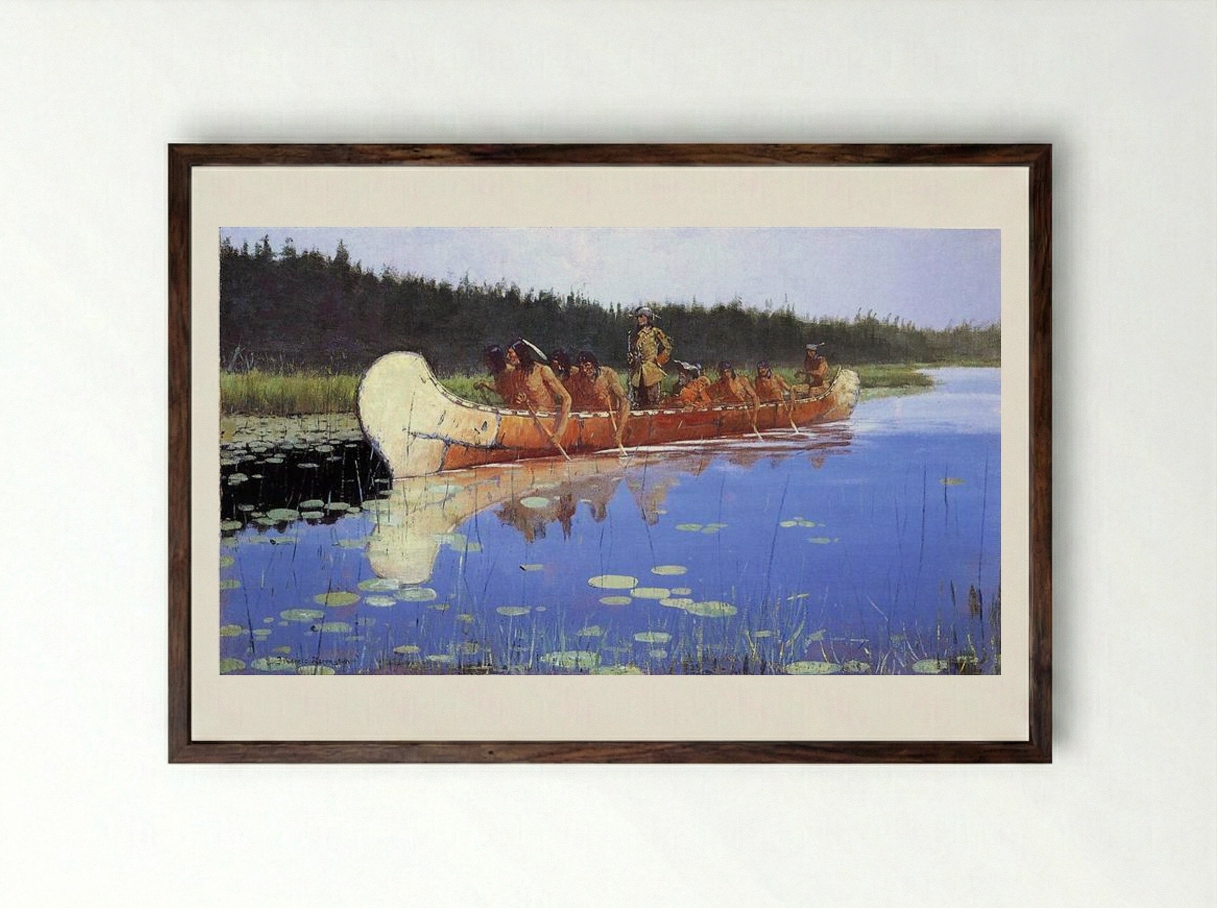 Radisson and Groseilliers - Frederic Remington - Framed Print Dark Wood