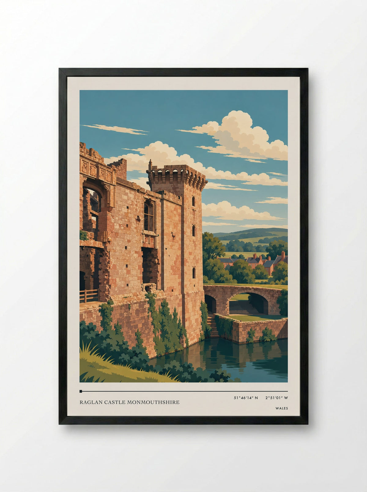 Raglan Castle Monmouthshire | Travel Poster - Framed Print Black