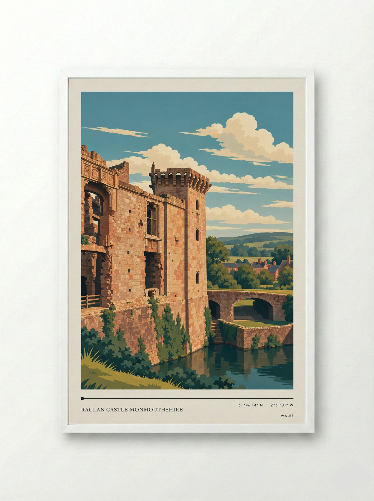 Raglan Castle Monmouthshire | Travel Poster - Framed Print White