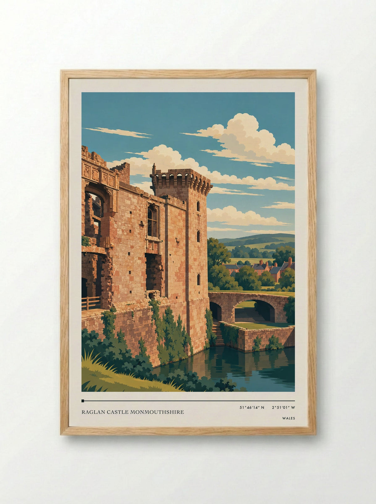 Raglan Castle Monmouthshire | Travel Poster - Framed Print Wood