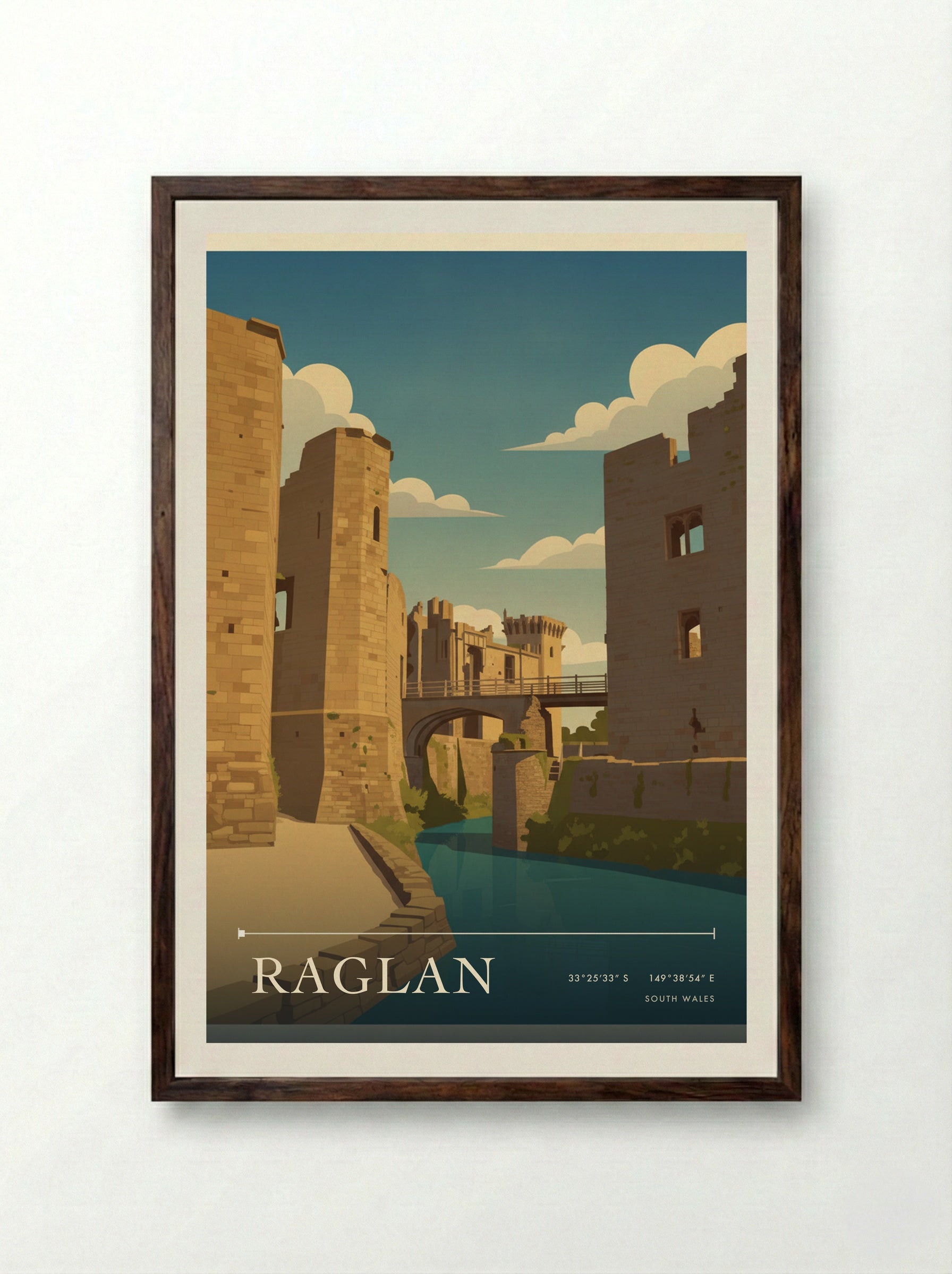 Raglan South Wales Wales Travel Poster - Framed Print Dark Wood