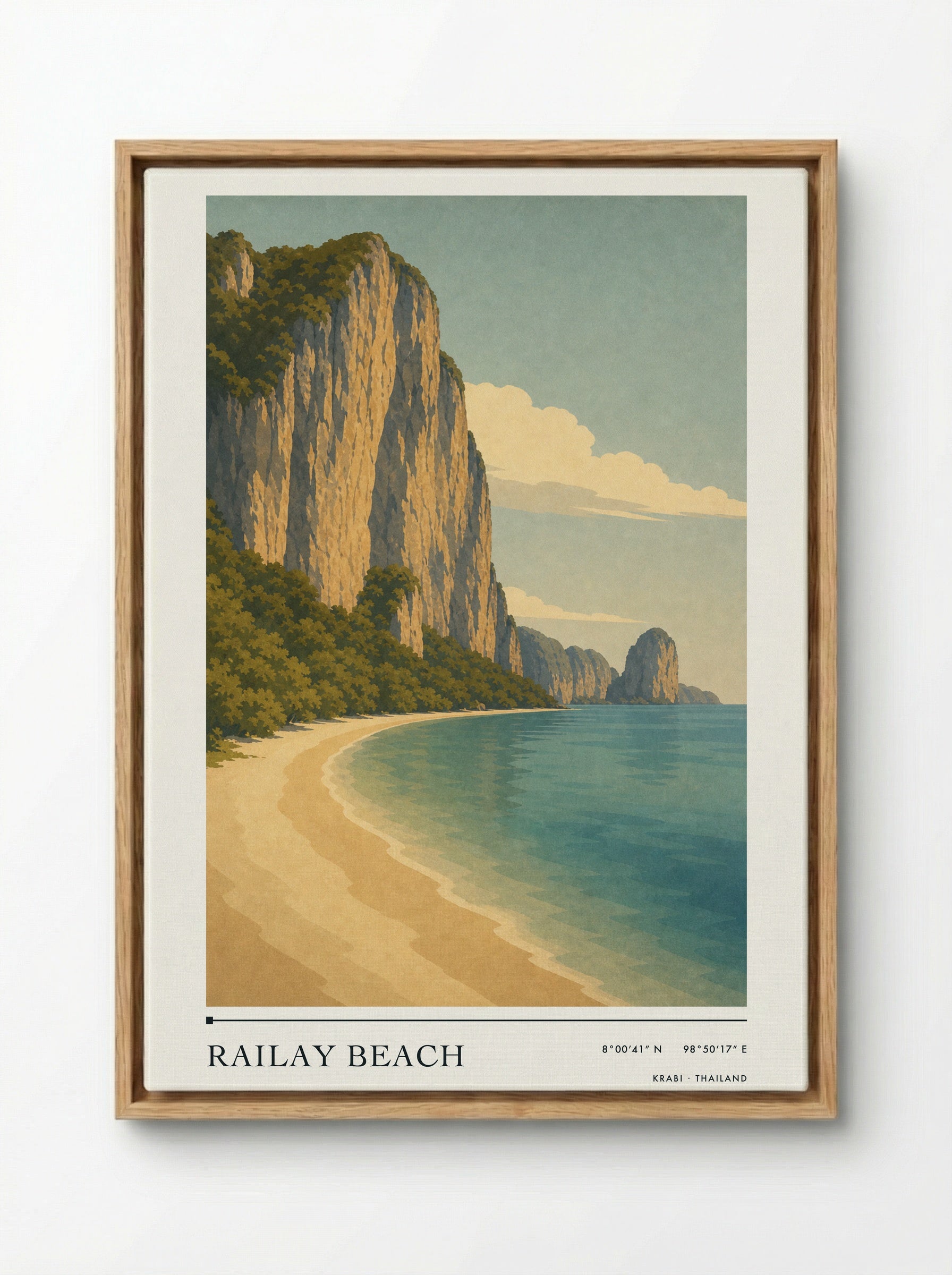 Railay Beach Travel Poster Artwork - Framed Canvas Wood