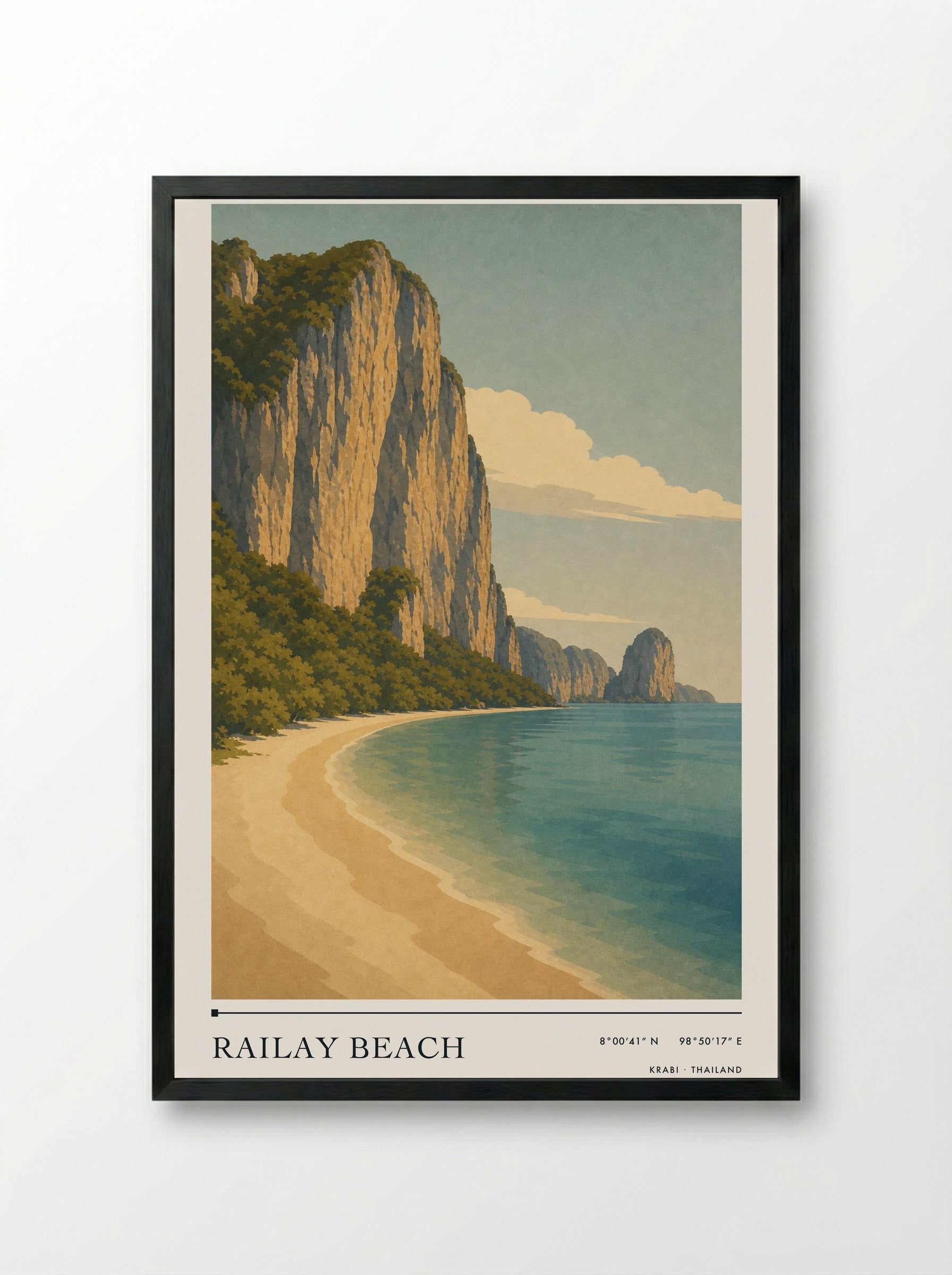 Railay Beach Travel Poster Artwork - Framed Print Black