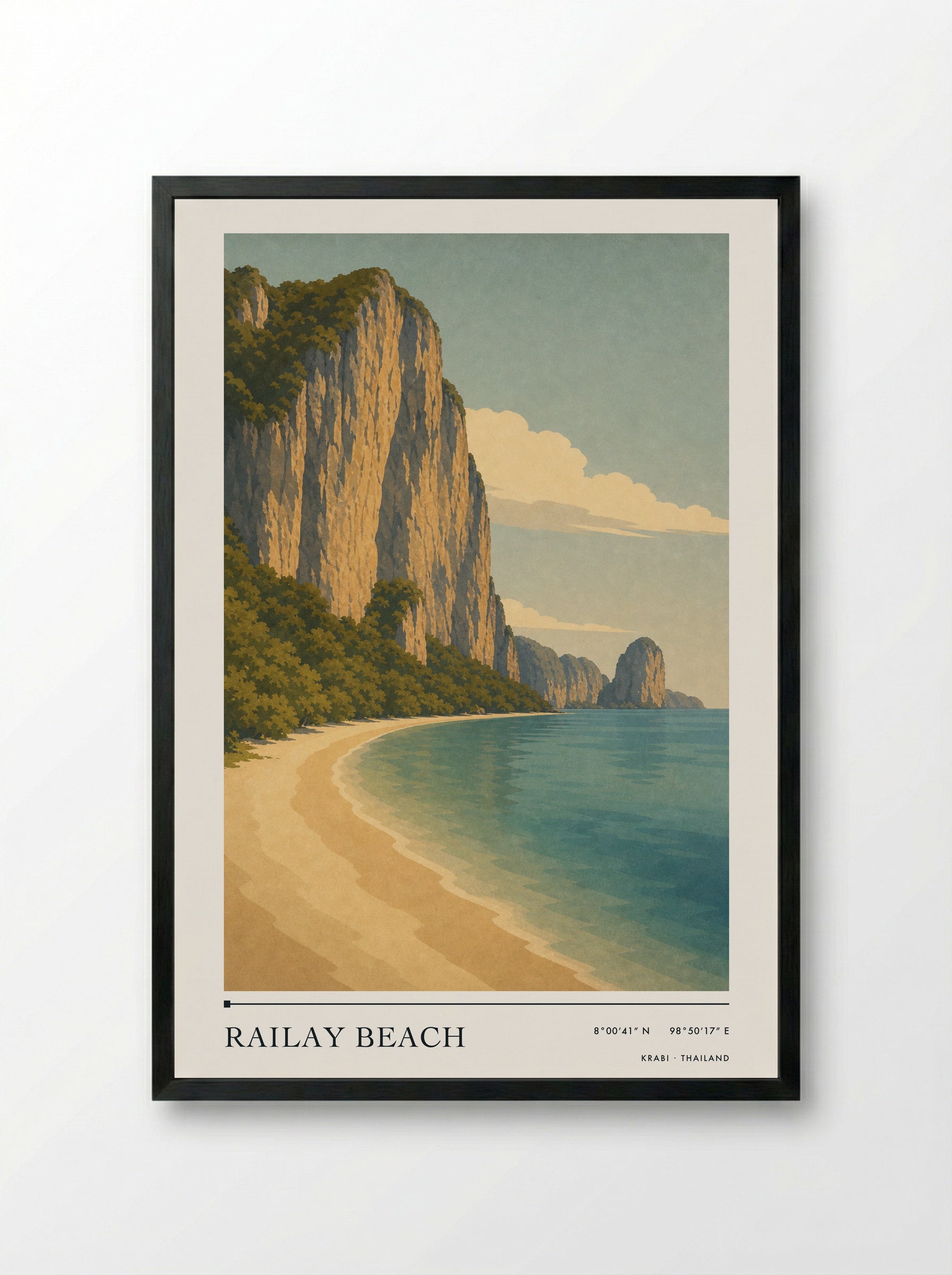 Railay Beach Travel Poster Artwork - Framed Print Black