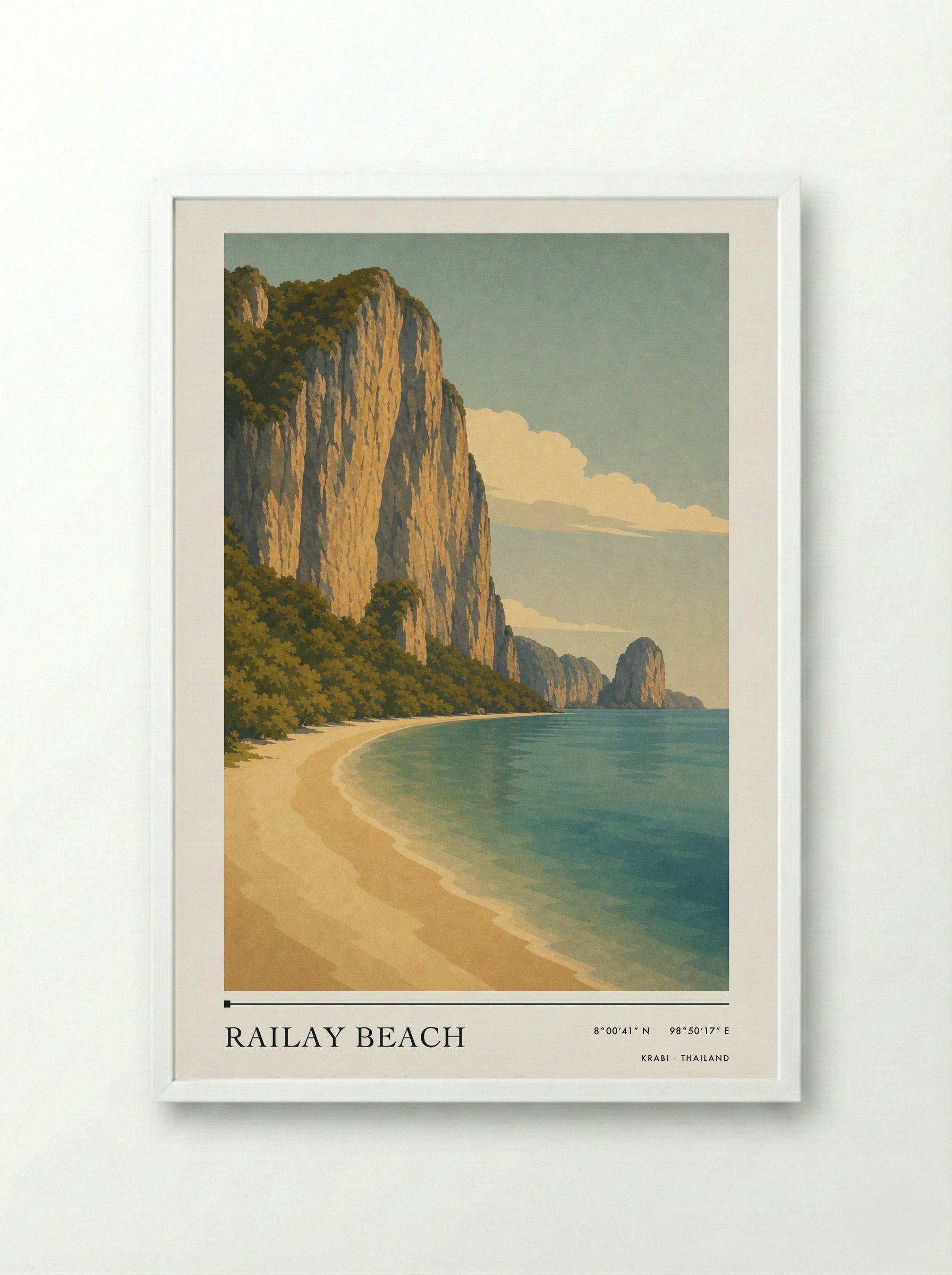Railay Beach Travel Poster Artwork - Framed Print White