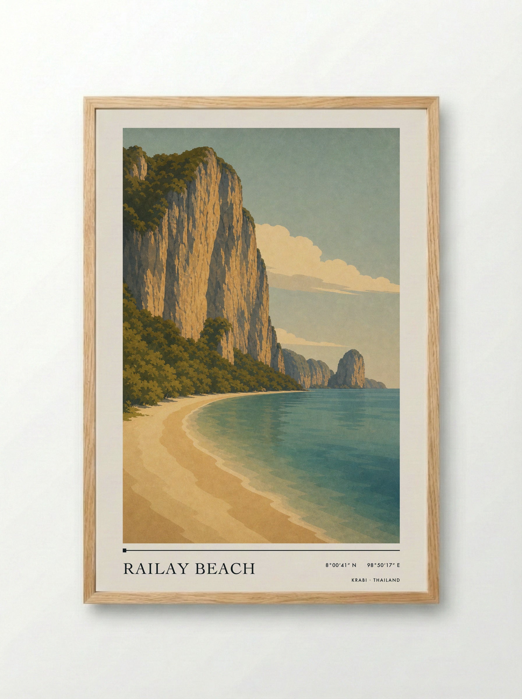 Railay Beach Travel Poster Artwork - Framed Print Wood