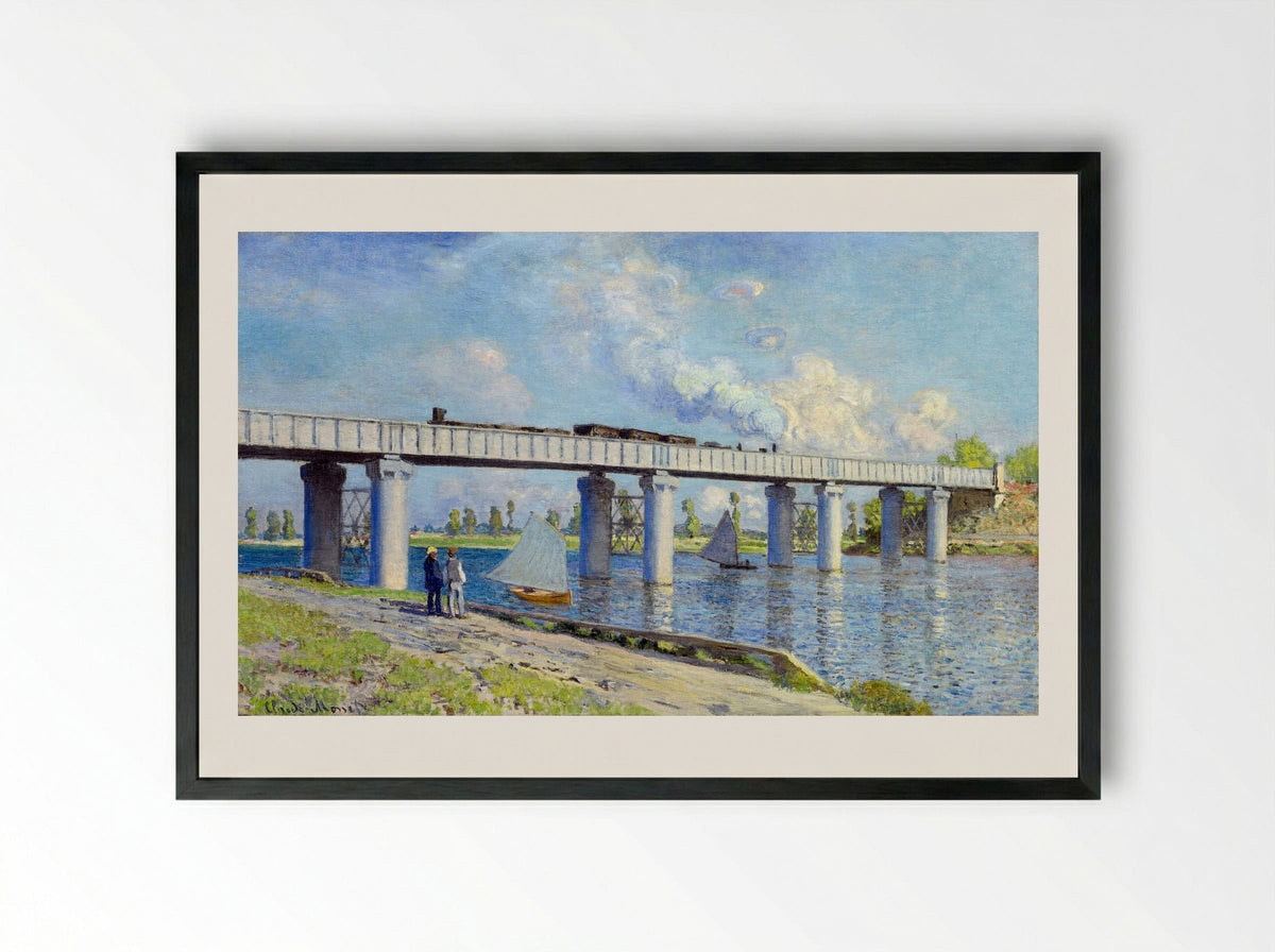 Railway Bridge at Argenteuil - Claude Monet - Framed Print Black