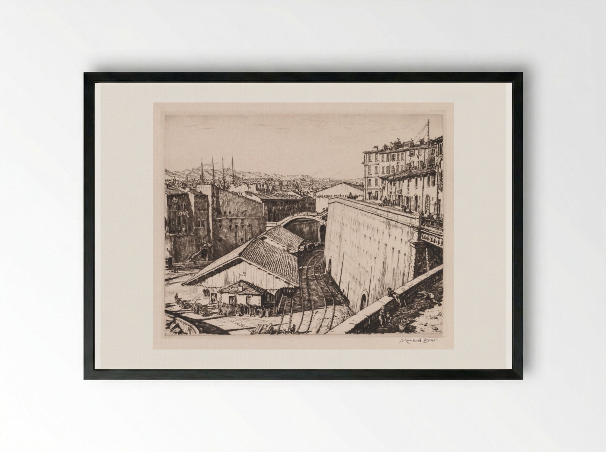Railway Sheds, Marseilles - Muirhead Bone - Framed Print Black