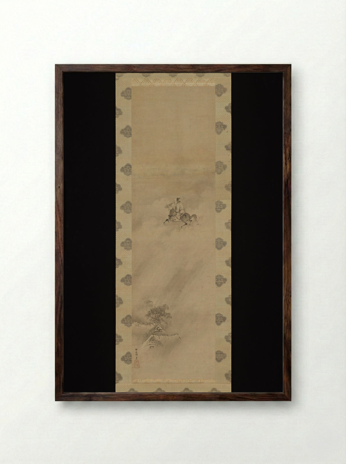 Rain God Riding in Clouds on a Horse - Kano School - Framed Print Dark Wood