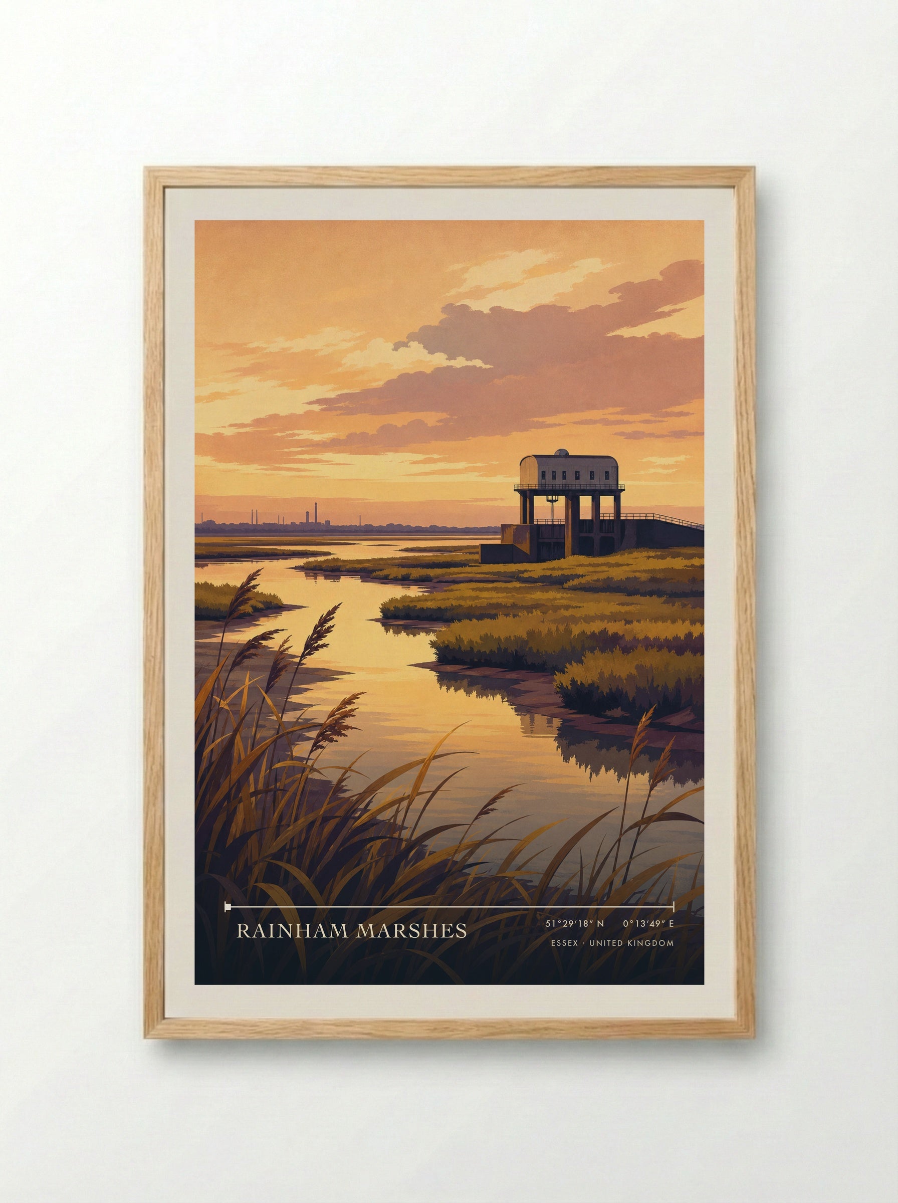 Rainham Marshes Essex United Kingdom Travel Poster - Framed Print Wood
