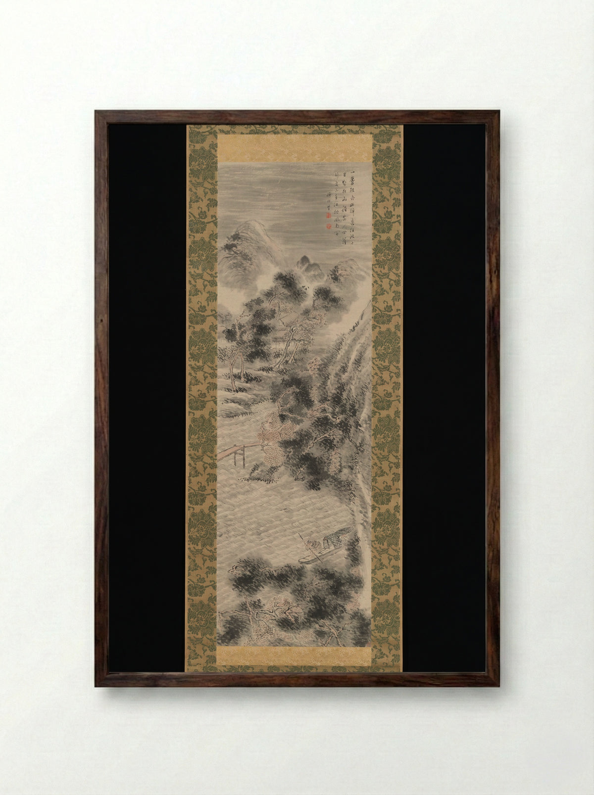 Rainstorm over a River Village - Tanomura Chikuden - Framed Print Dark Wood