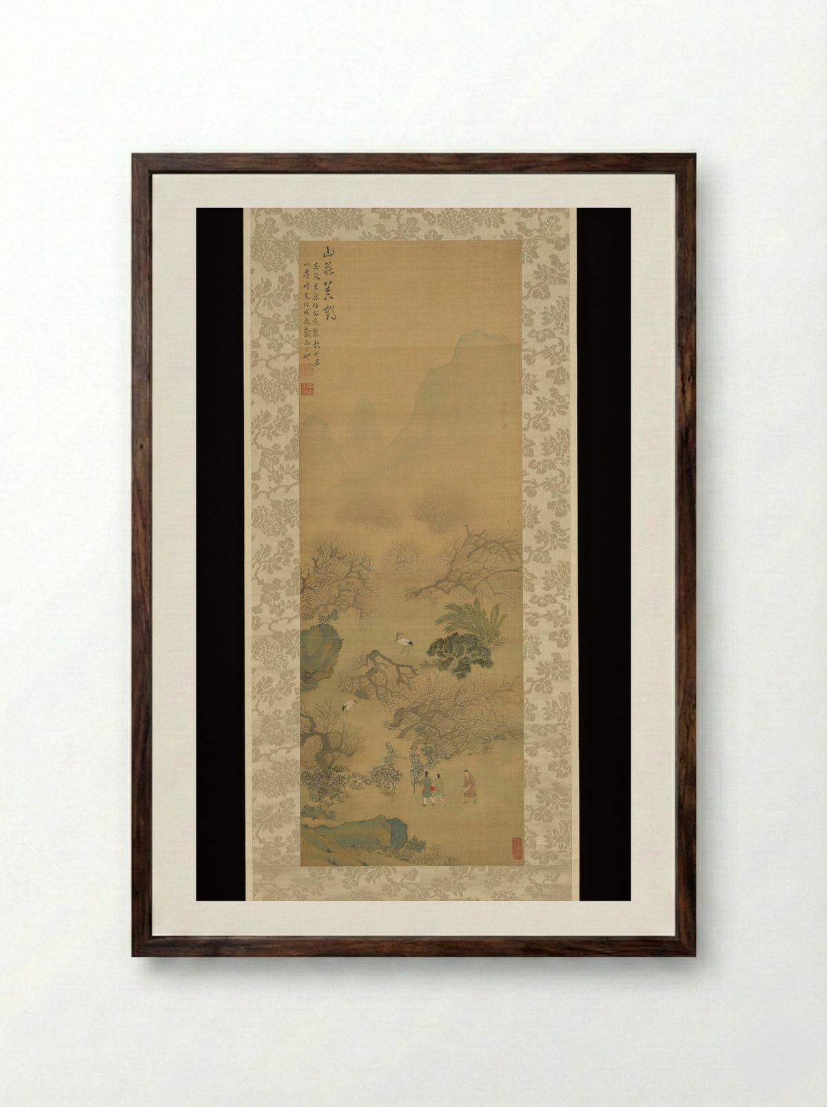 Raising Cranes at a Mountain Villa - Tachihara Kyōsho - Framed Print Dark Wood