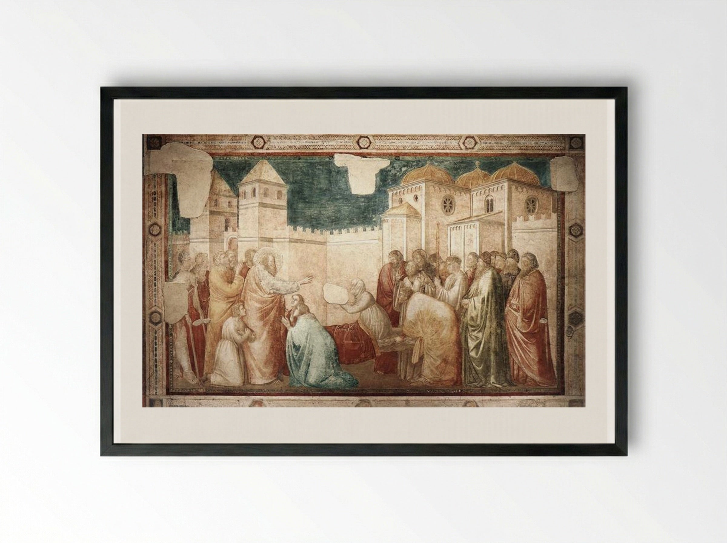 Raising of Drusiana - Giotto di Bondone - Framed Print Black