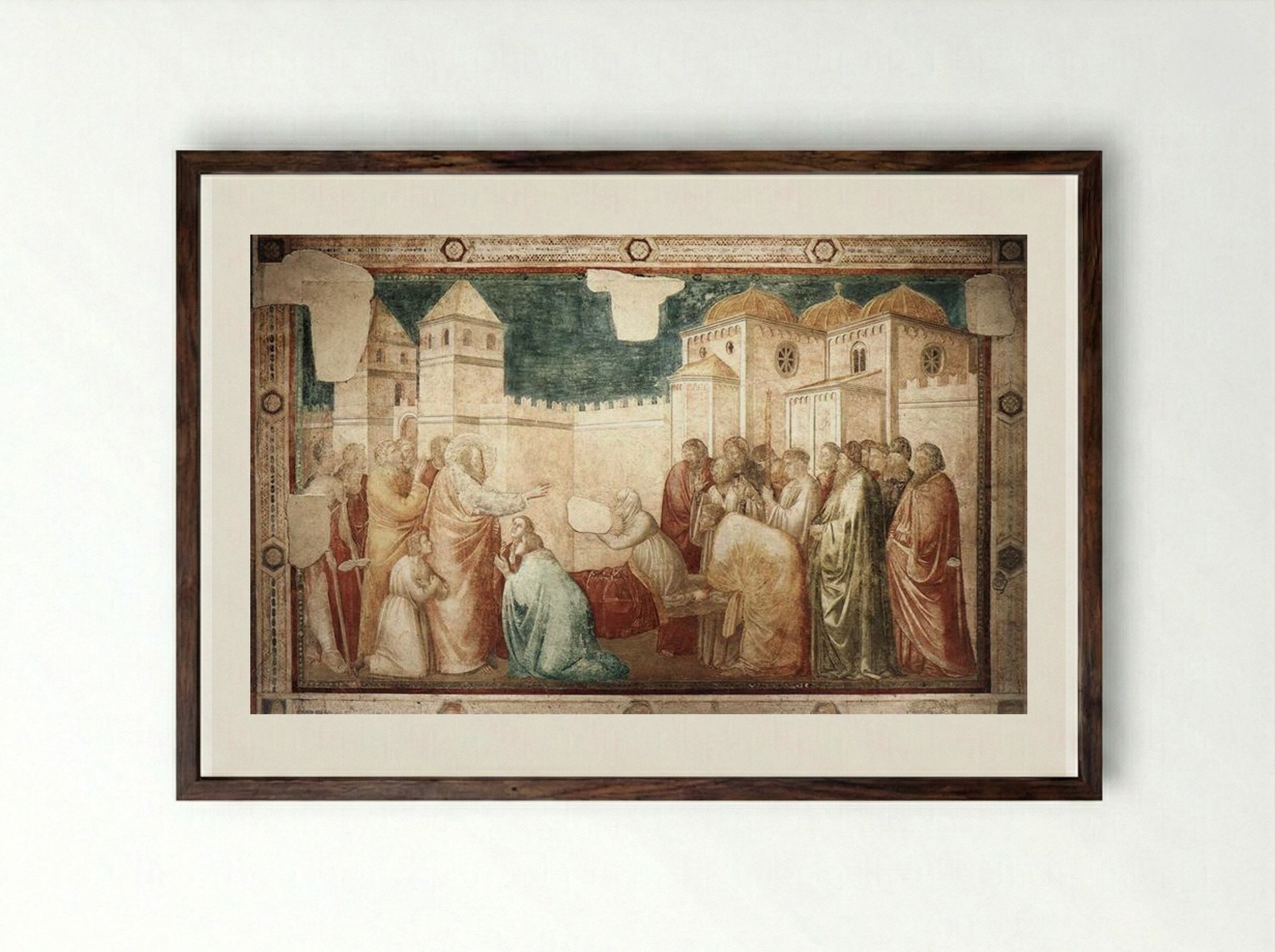 Raising of Drusiana - Giotto di Bondone - Framed Print Dark Wood