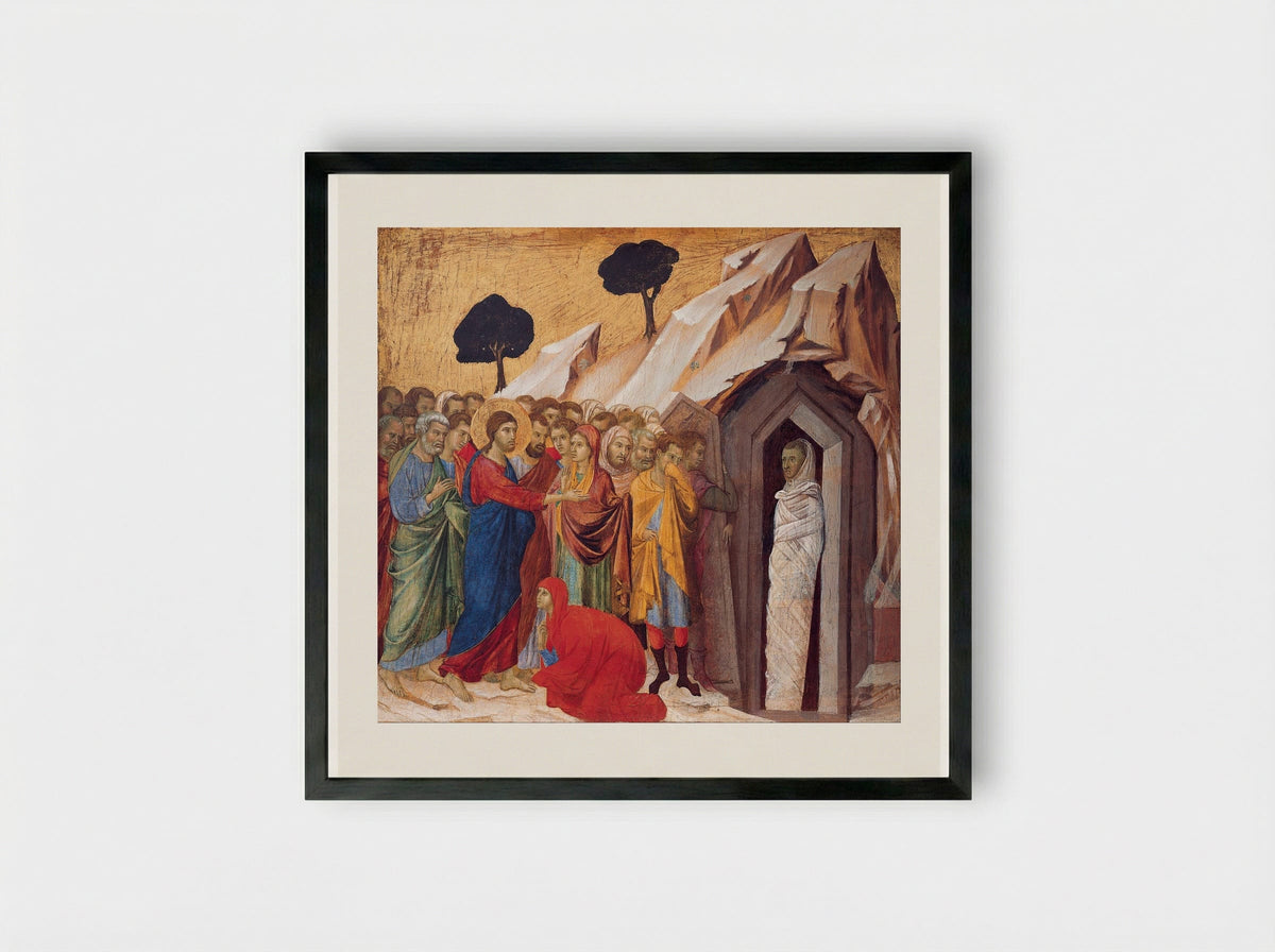Raising of Lazarus - Duccio di Buoninsegna - Framed Print Black