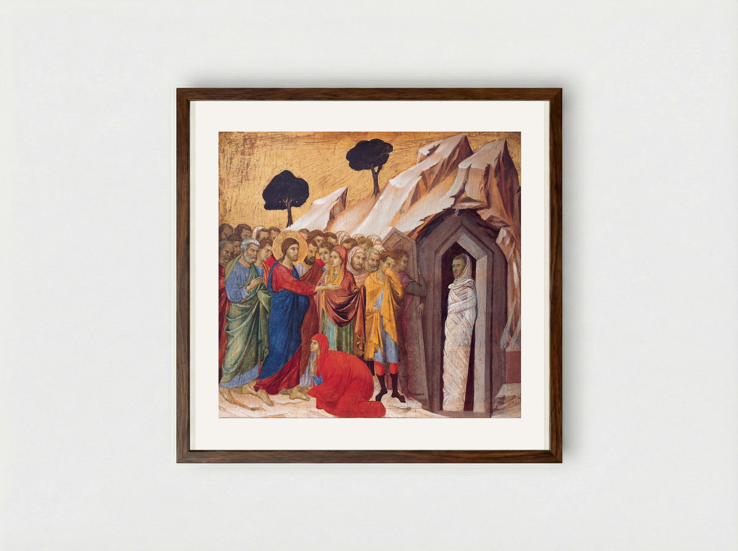 Raising of Lazarus - Duccio di Buoninsegna - Framed Print Dark Wood
