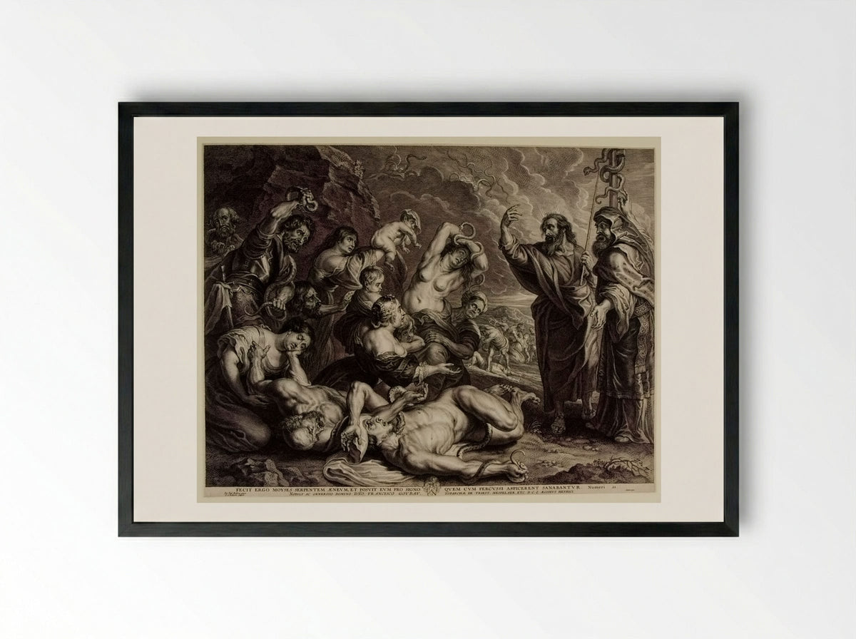 Raising of the Brazen Serpent - Schelte Adamsz. Bolswert - Framed Print Black