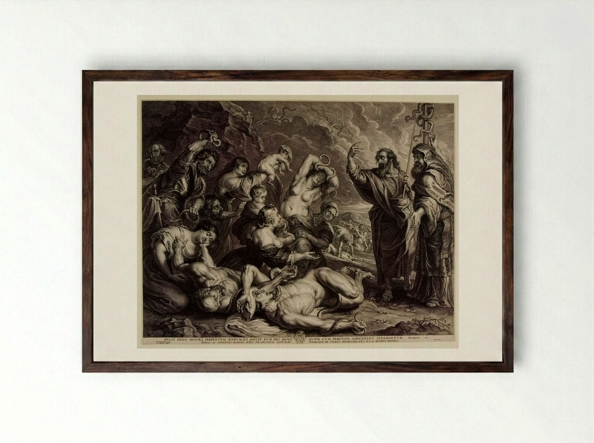 Raising of the Brazen Serpent - Schelte Adamsz. Bolswert - Framed Print Dark Wood