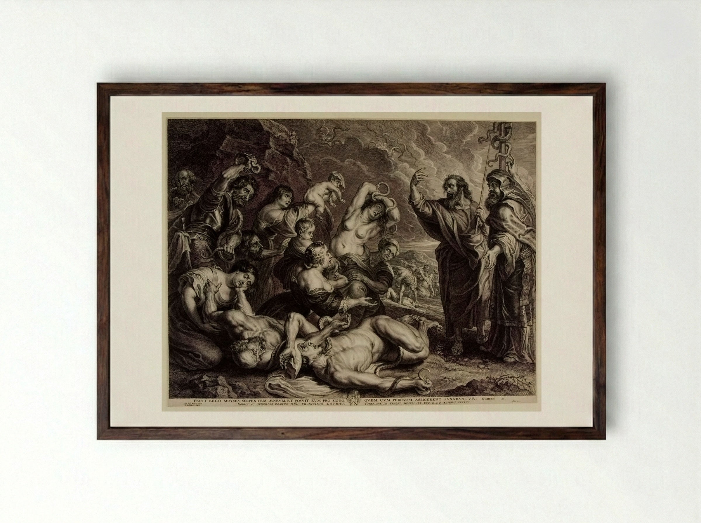 Raising of the Brazen Serpent - Schelte Adamsz. Bolswert - Framed Print Dark Wood