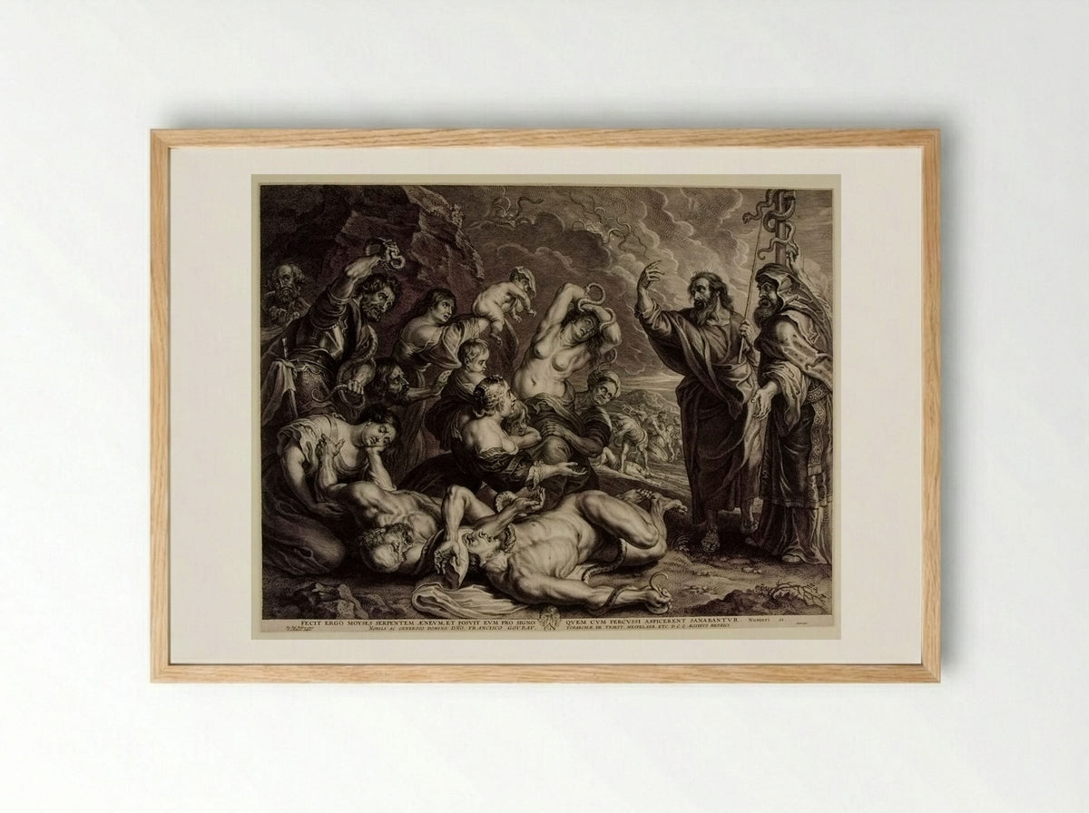 Raising of the Brazen Serpent - Schelte Adamsz. Bolswert - Framed Print Wood
