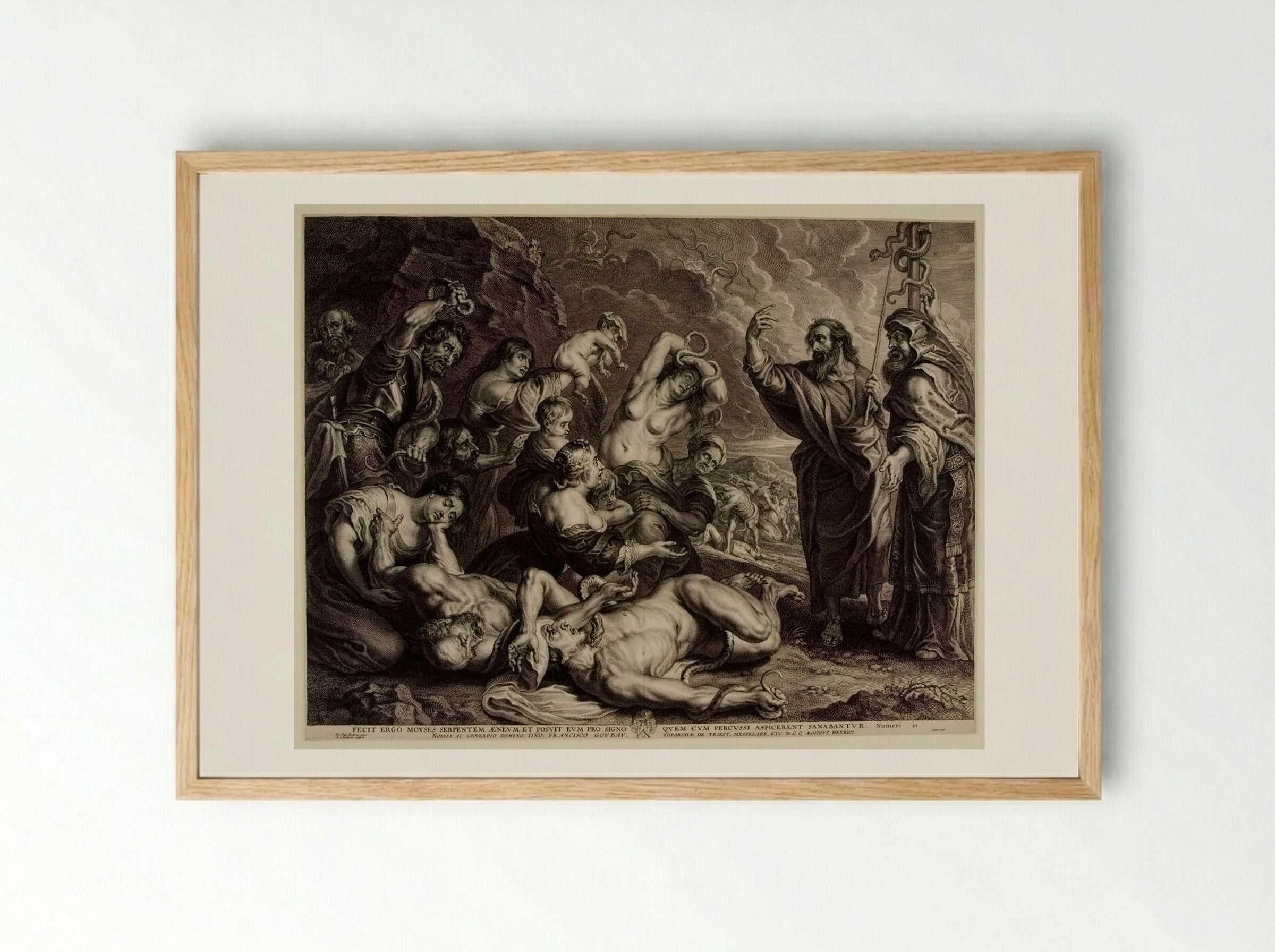 Raising of the Brazen Serpent - Schelte Adamsz. Bolswert - Framed Print Wood