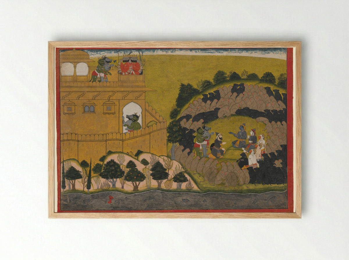 Rama Releases the Demon Spies Shuka and Sarana - Manaku - Framed Print Wood