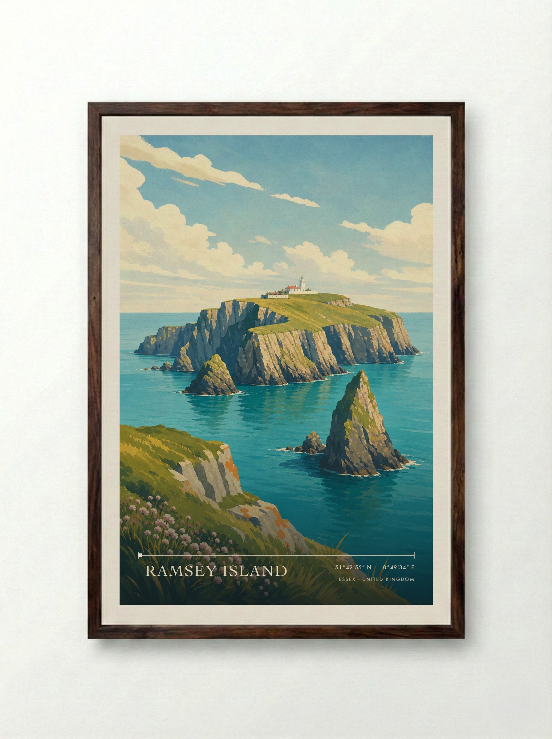 Ramsey Island Essex United Kingdom Travel Poster - Framed Print Dark Wood
