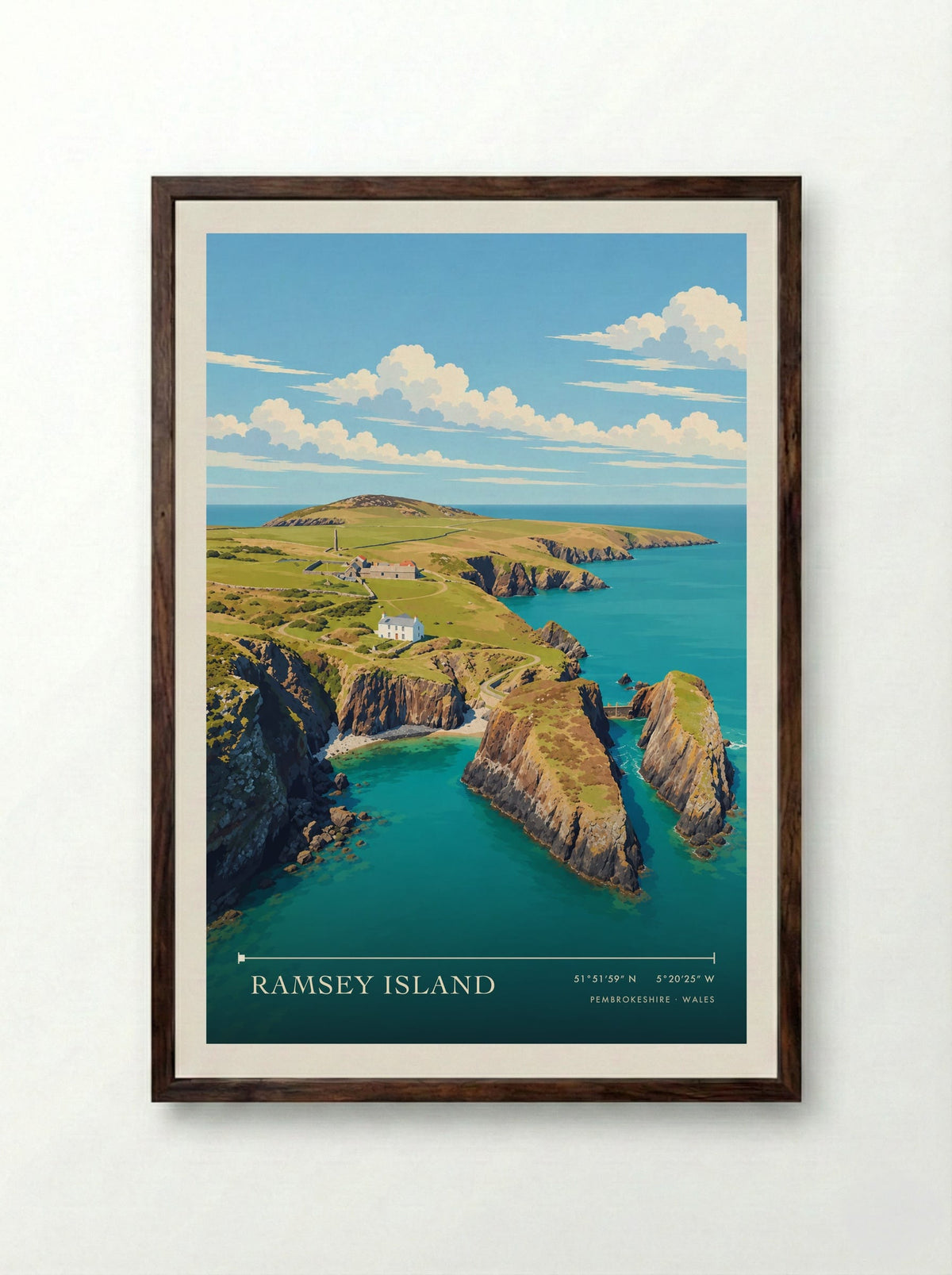 Ramsey Island, Pembrokeshire | Travel Poster - Framed Print Dark Wood