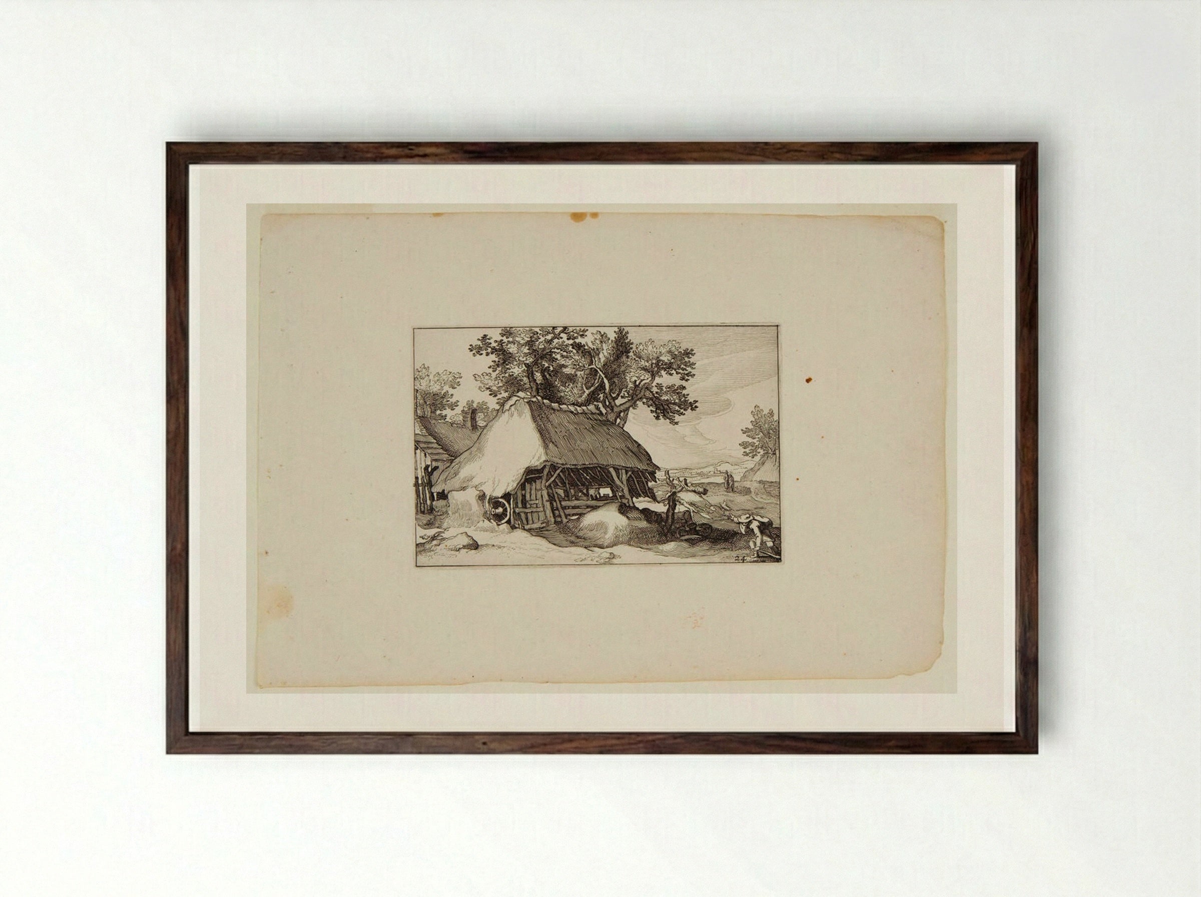 Ramshackle Hut with Thatched Roof - Claes Jansz. Visscher - Framed Print Dark Wood