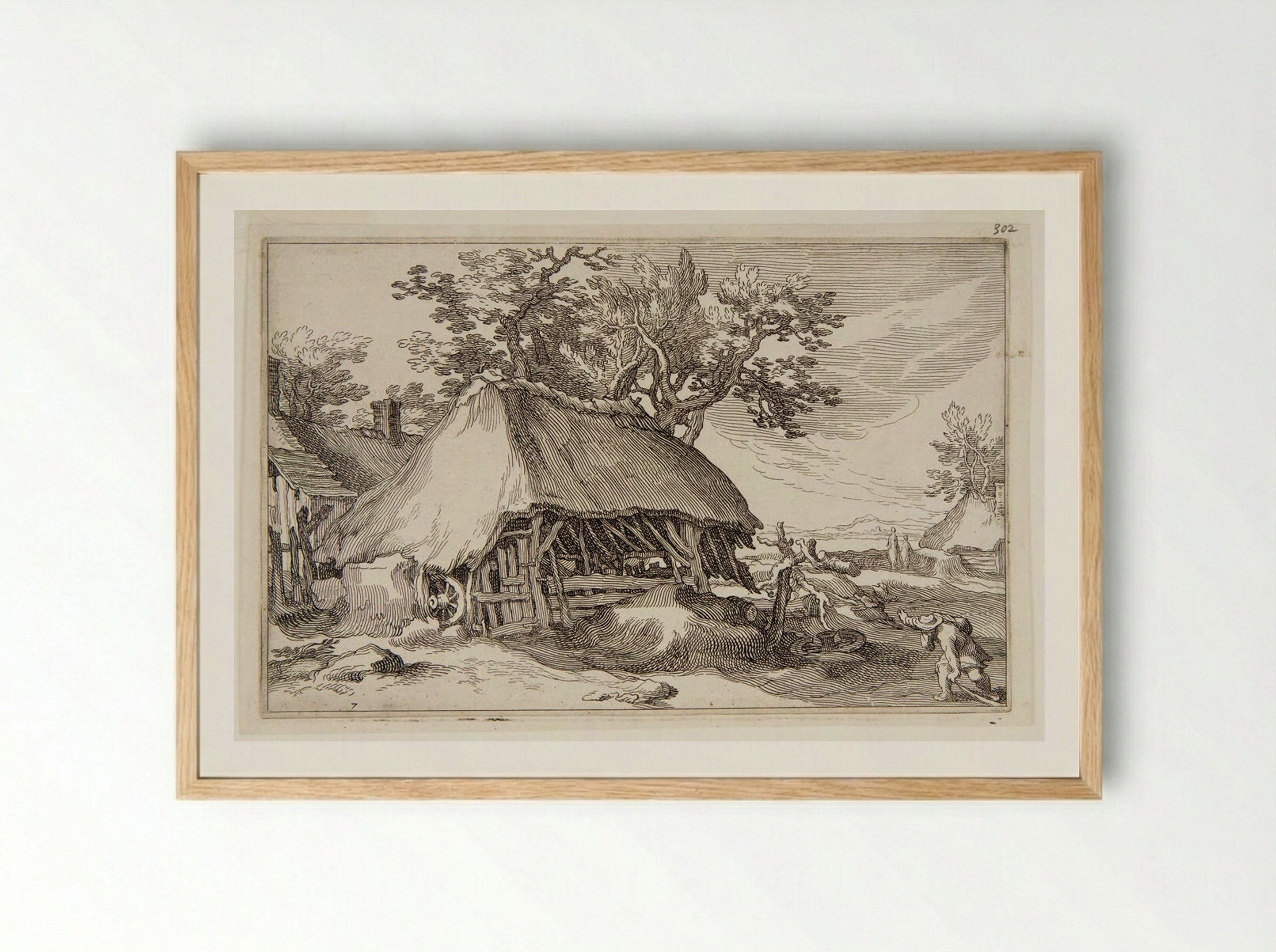 Ramshackle Hut with a Wagon Wheel - Boetius Adamsz. Bolswert - Framed Print Wood