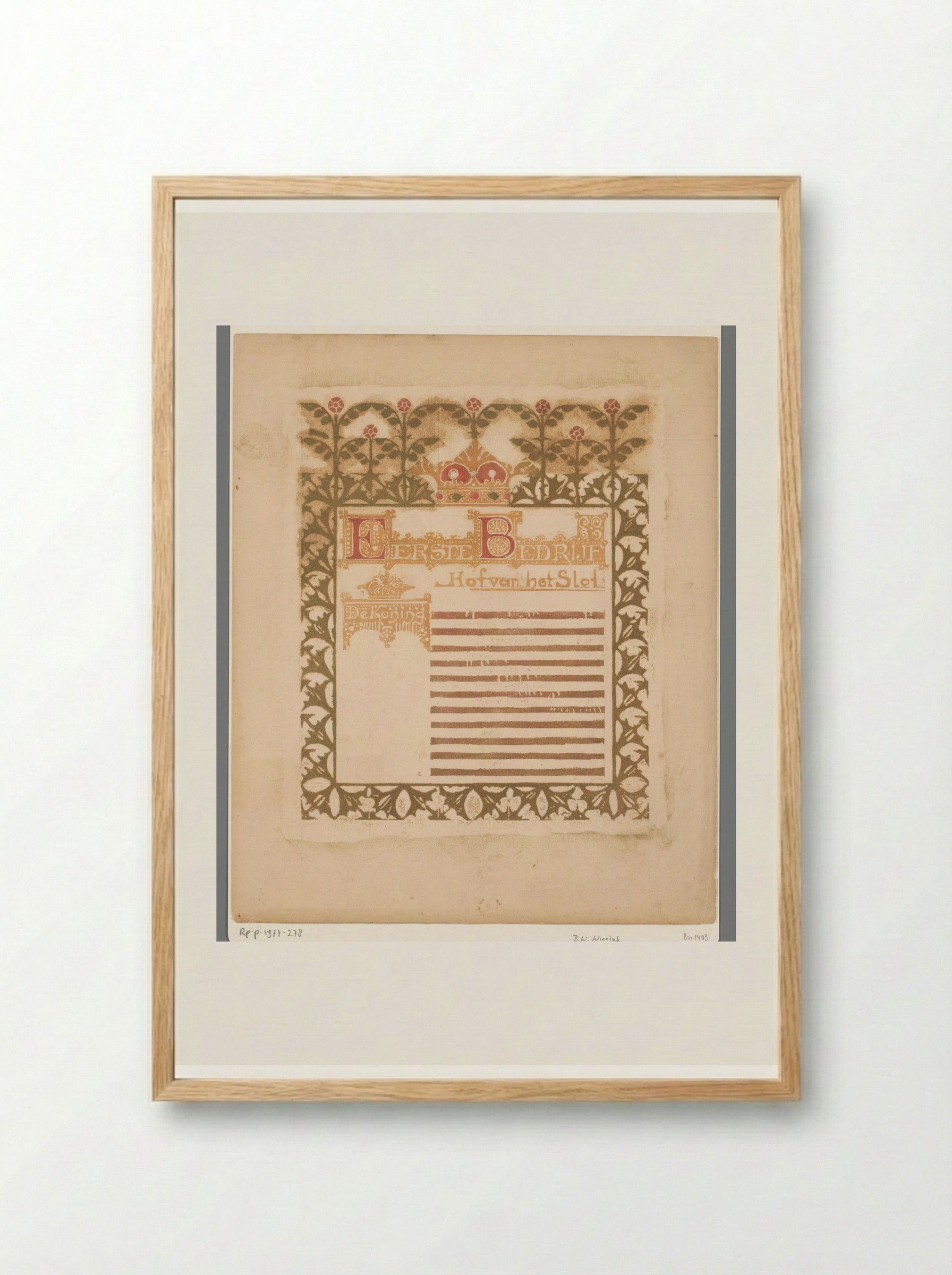 Rand met bloemmotieven en kroon - Bernard Willem Wierink - Framed Print Wood