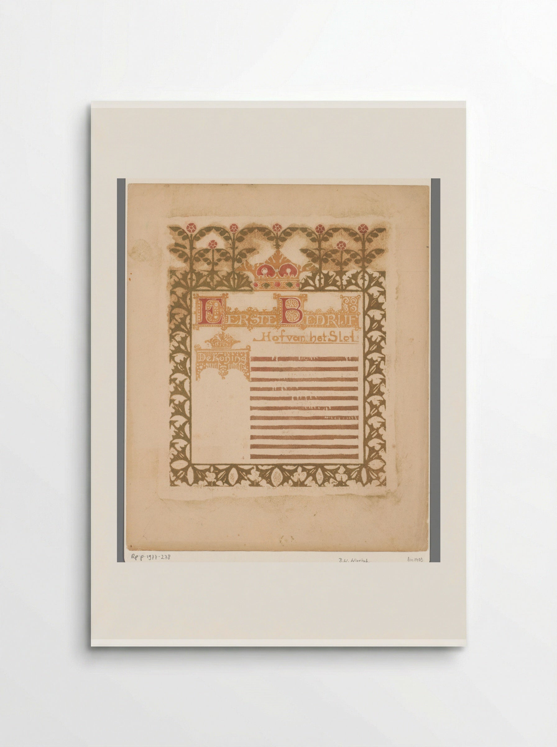 Rand met bloemmotieven en kroon - Bernard Willem Wierink - Poster