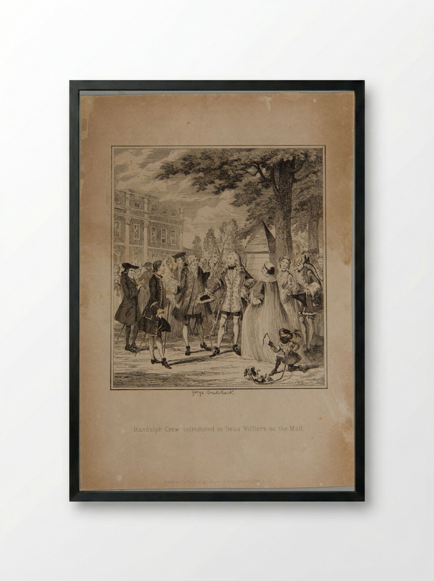 Randulph Crew Introduced to Beau Villiers on the Mall - George Cruikshank - Framed Print Black