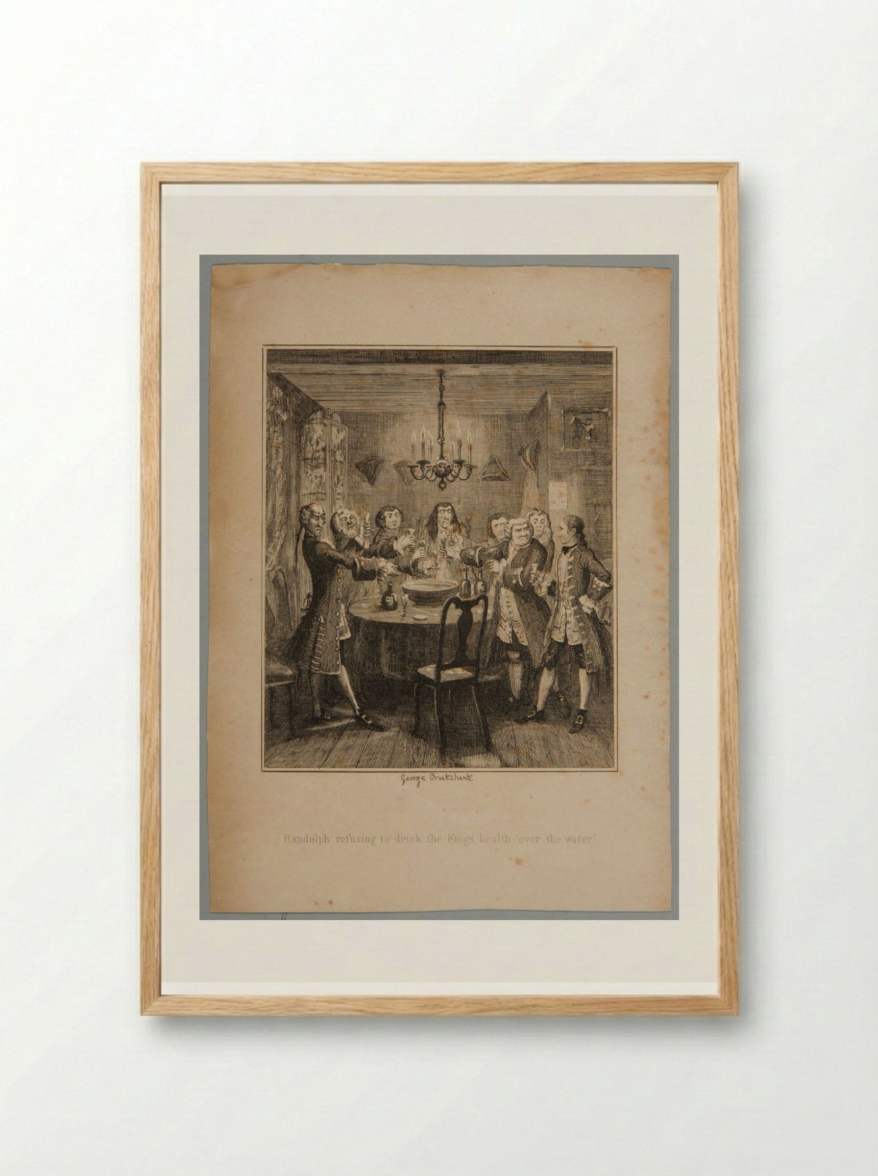 Randulph Refusing to Drink the King's Health Over the Water - George Cruikshank - Framed Print Wood