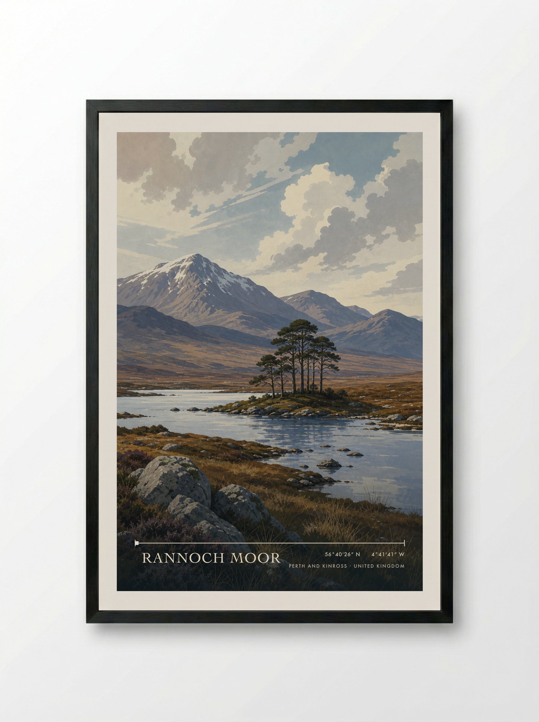 Rannoch Moor Perth and Kinross United Kingdom Travel Poster - Framed Print Black