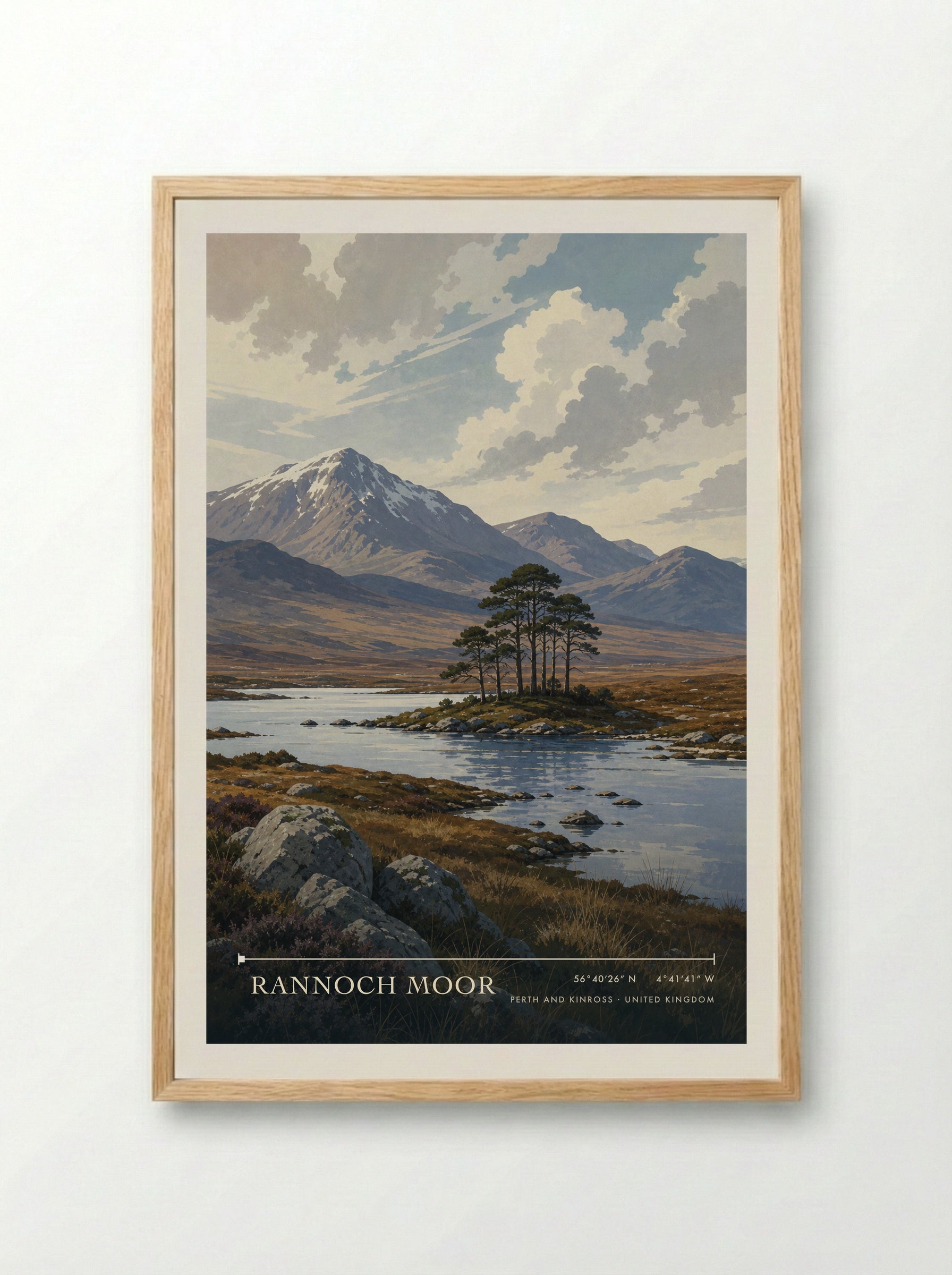 Rannoch Moor Perth and Kinross United Kingdom Travel Poster - Framed Print Wood