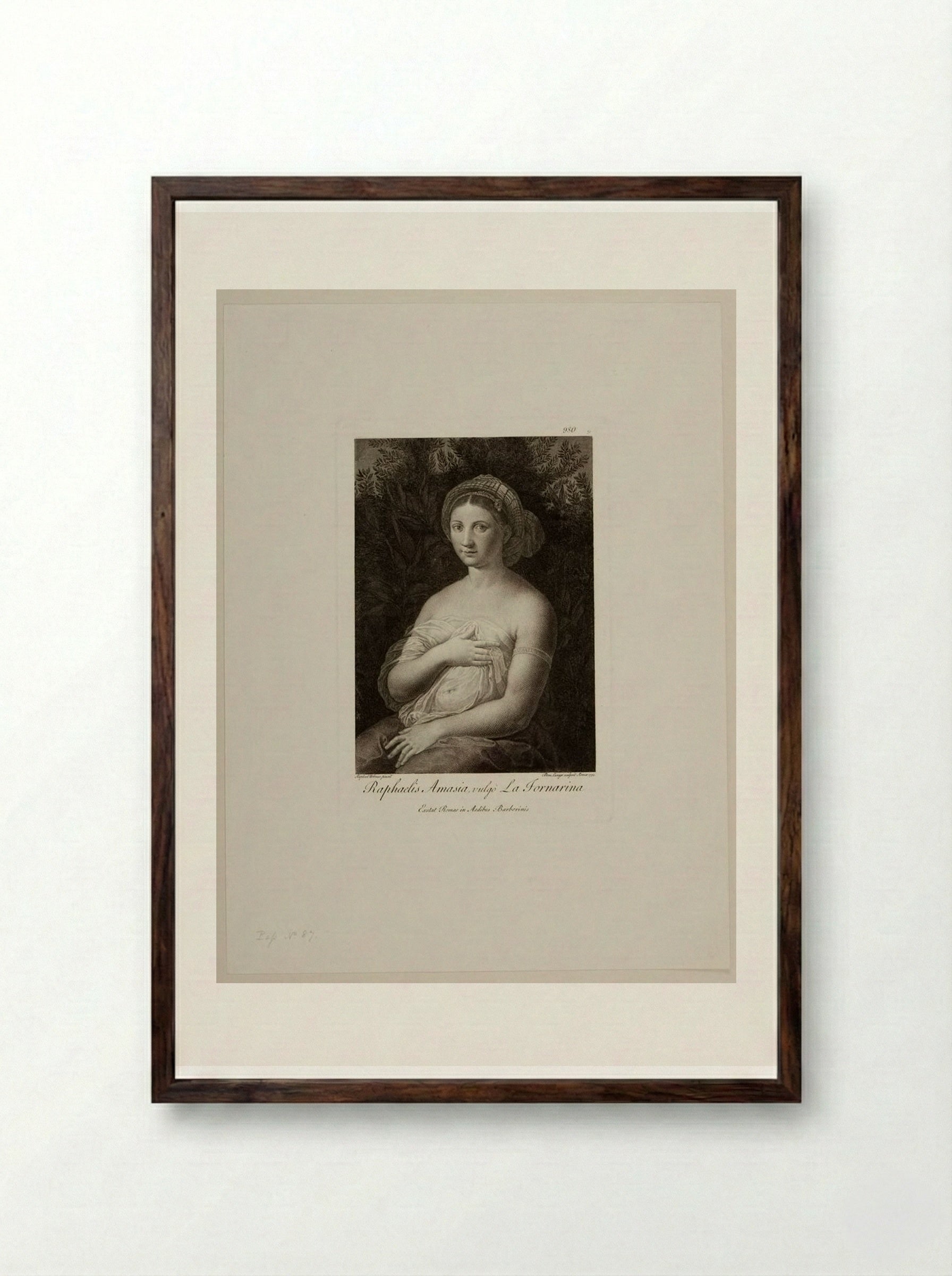Raphael's Amasia, commonly called La Fornarina - Domenico Cunego - Framed Print Dark Wood