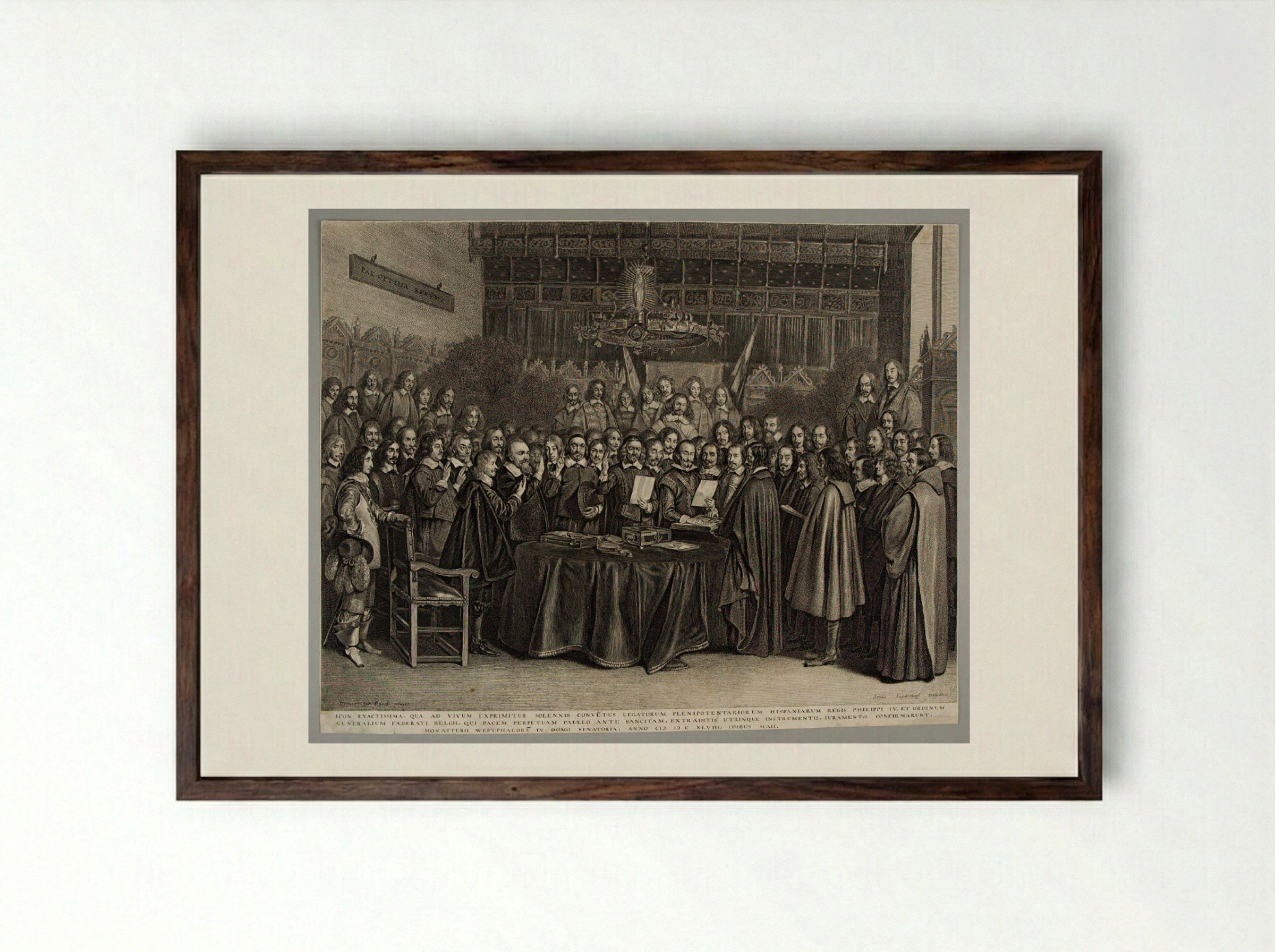 Ratification of the Peace of Münster - Jonas Suyderhoef - Framed Print Dark Wood
