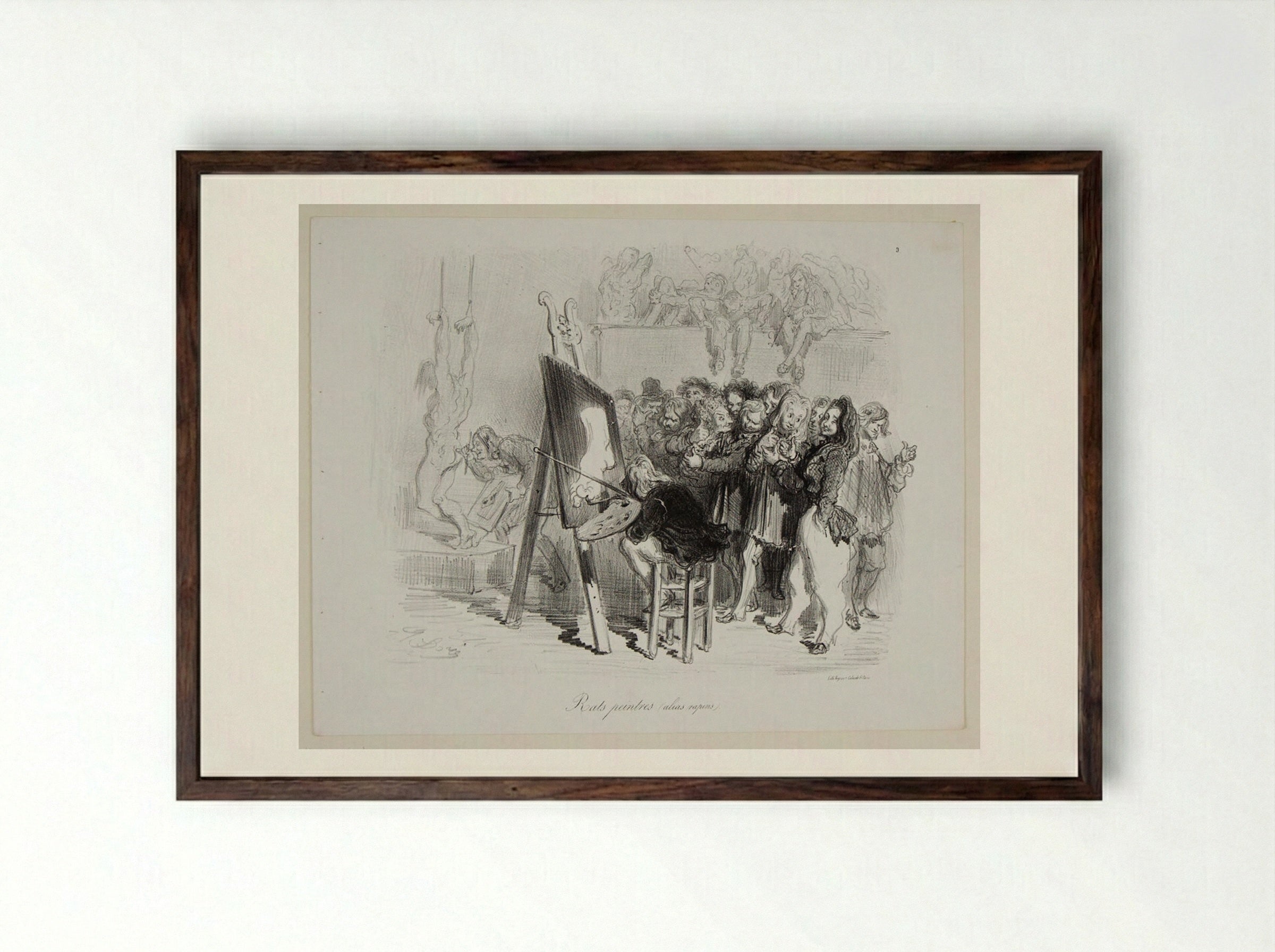 Rats peintres (alias rapins) - Gustave Doré - Framed Print Dark Wood