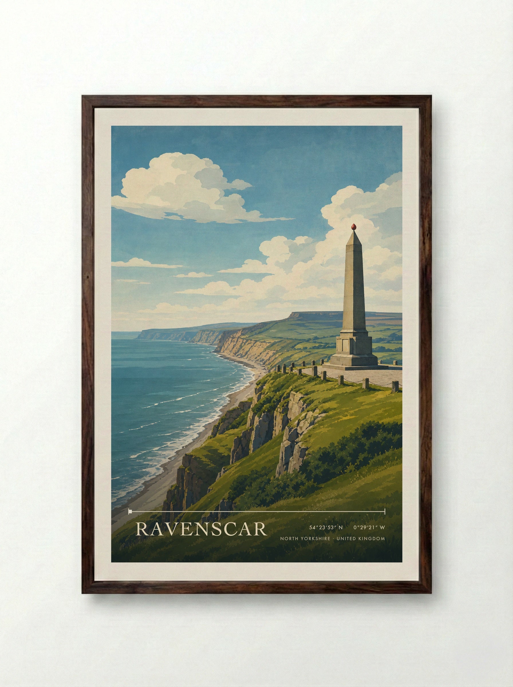 Ravenscar North Yorkshire United Kingdom Travel Poster - Framed Print Dark Wood