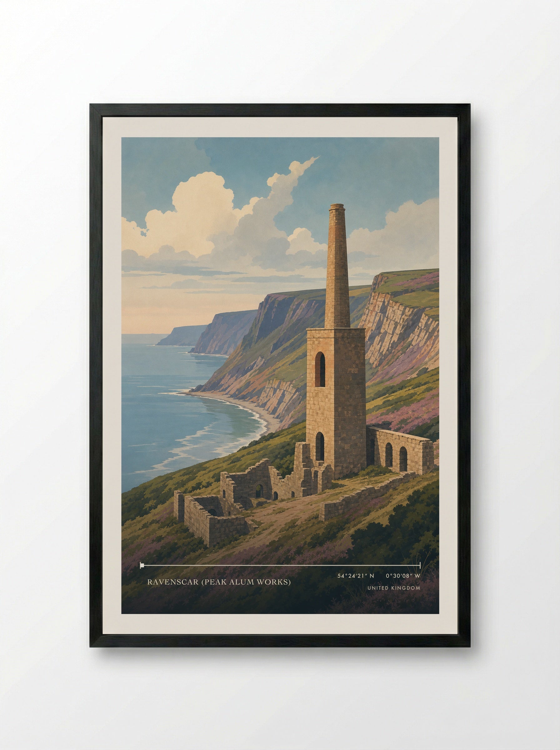 Ravenscar (Peak Alum Works) United Kingdom Travel Poster - Framed Print Black