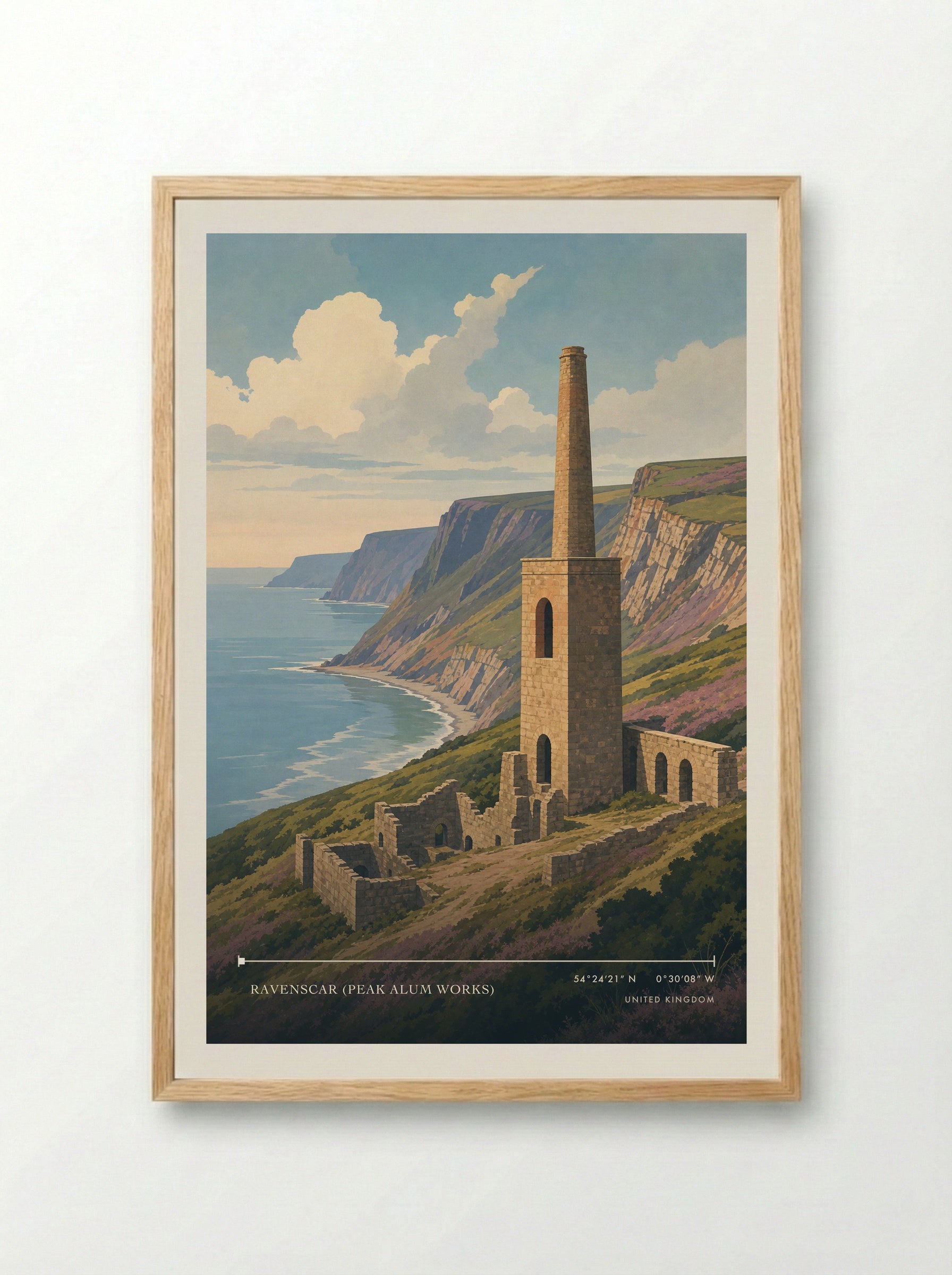 Ravenscar (Peak Alum Works) United Kingdom Travel Poster - Framed Print Wood
