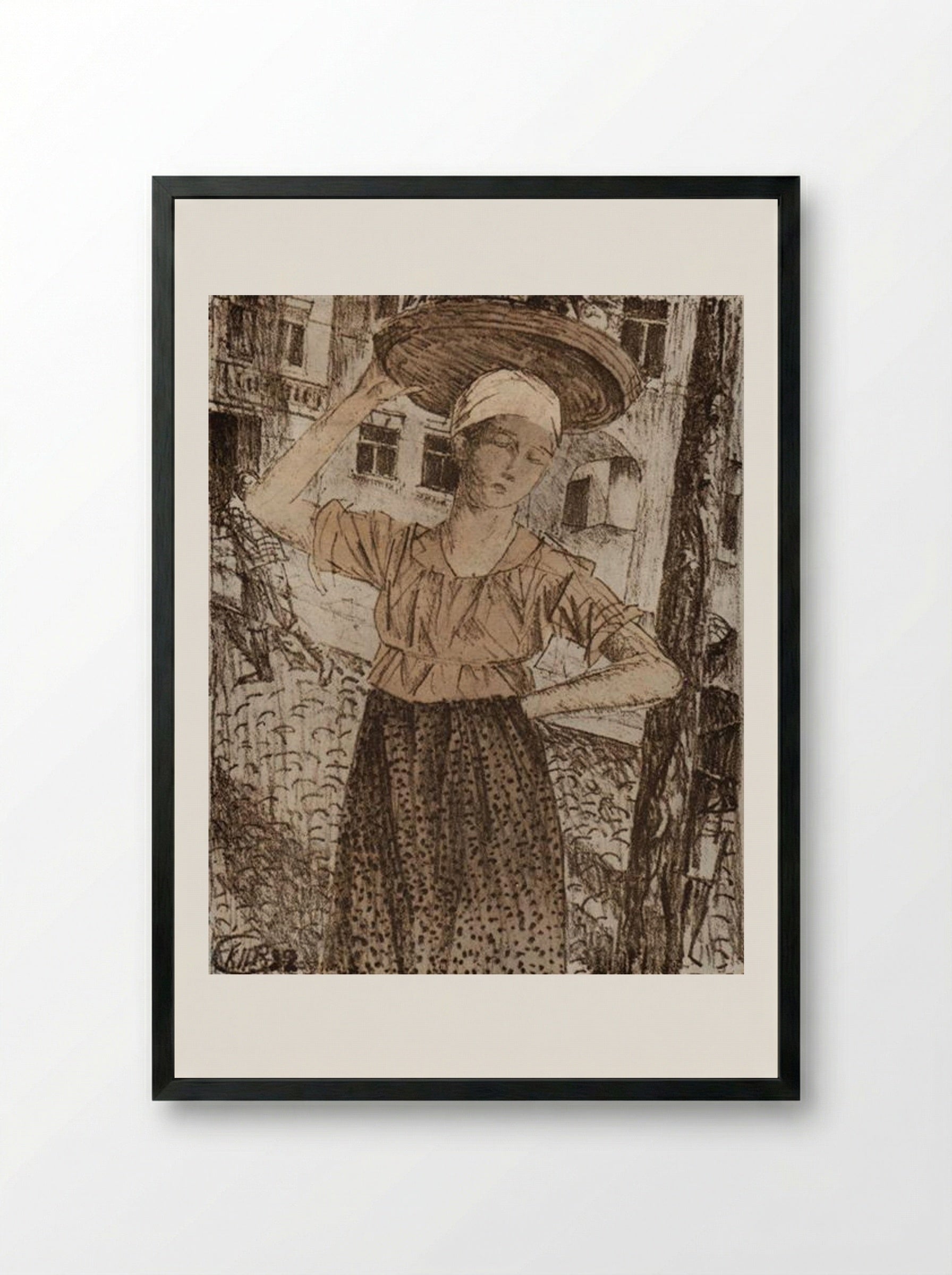Raznoschitsa (The Delivery Girl) - Kuzma Petrov-Vodkin - Framed Print Black
