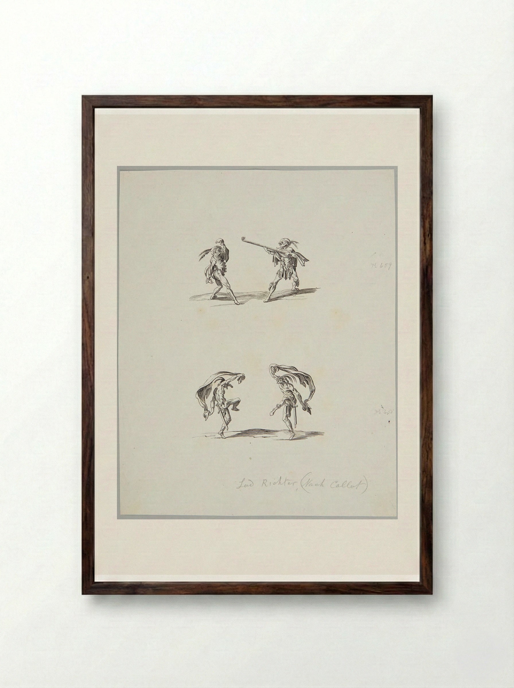Razullo and Cucurucu, and Bello Sguardo and Coviello, after Callot - Adrian Ludwig Richter - Framed Print Dark Wood