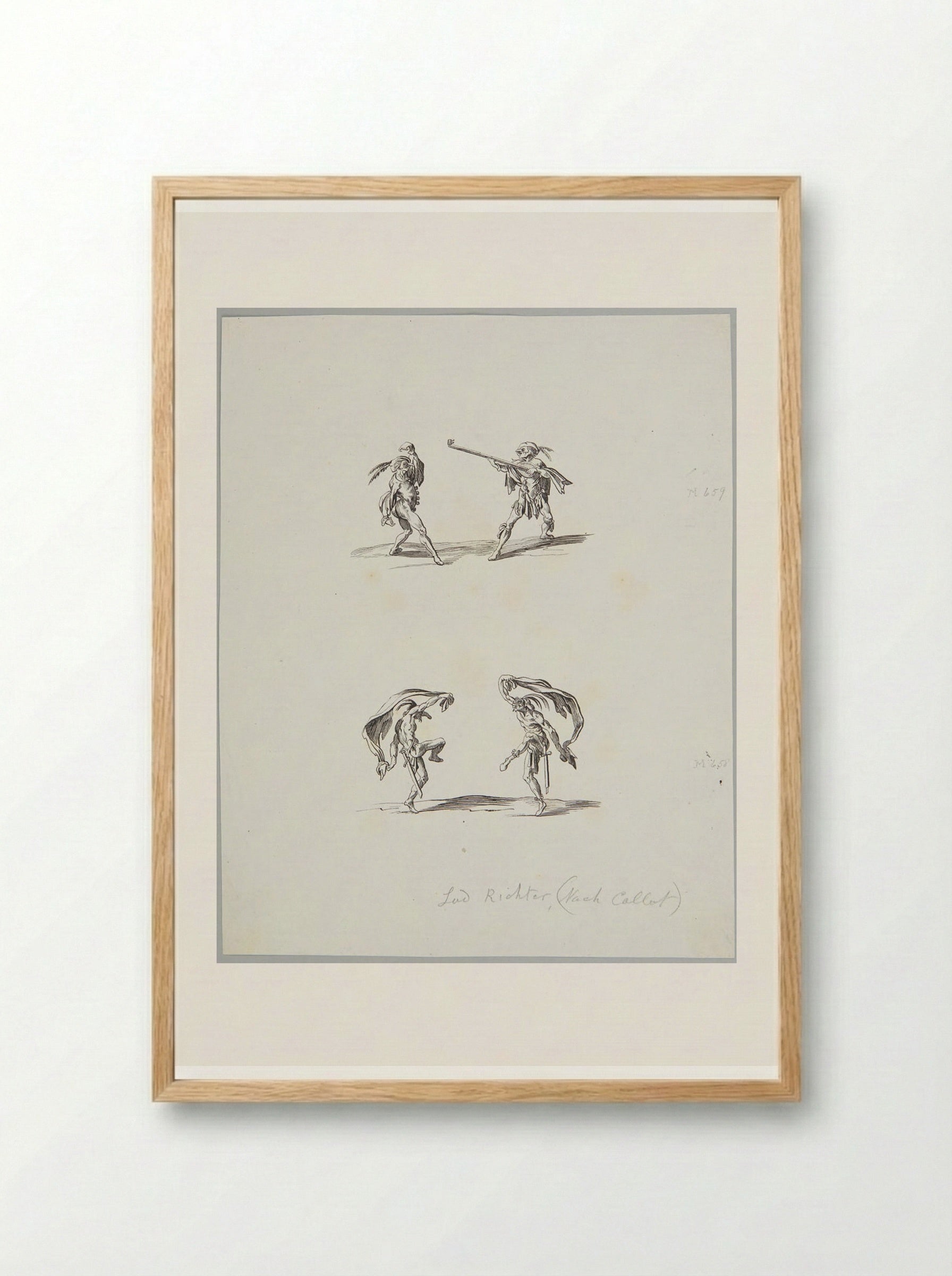 Razullo and Cucurucu, and Bello Sguardo and Coviello, after Callot - Adrian Ludwig Richter - Framed Print Wood